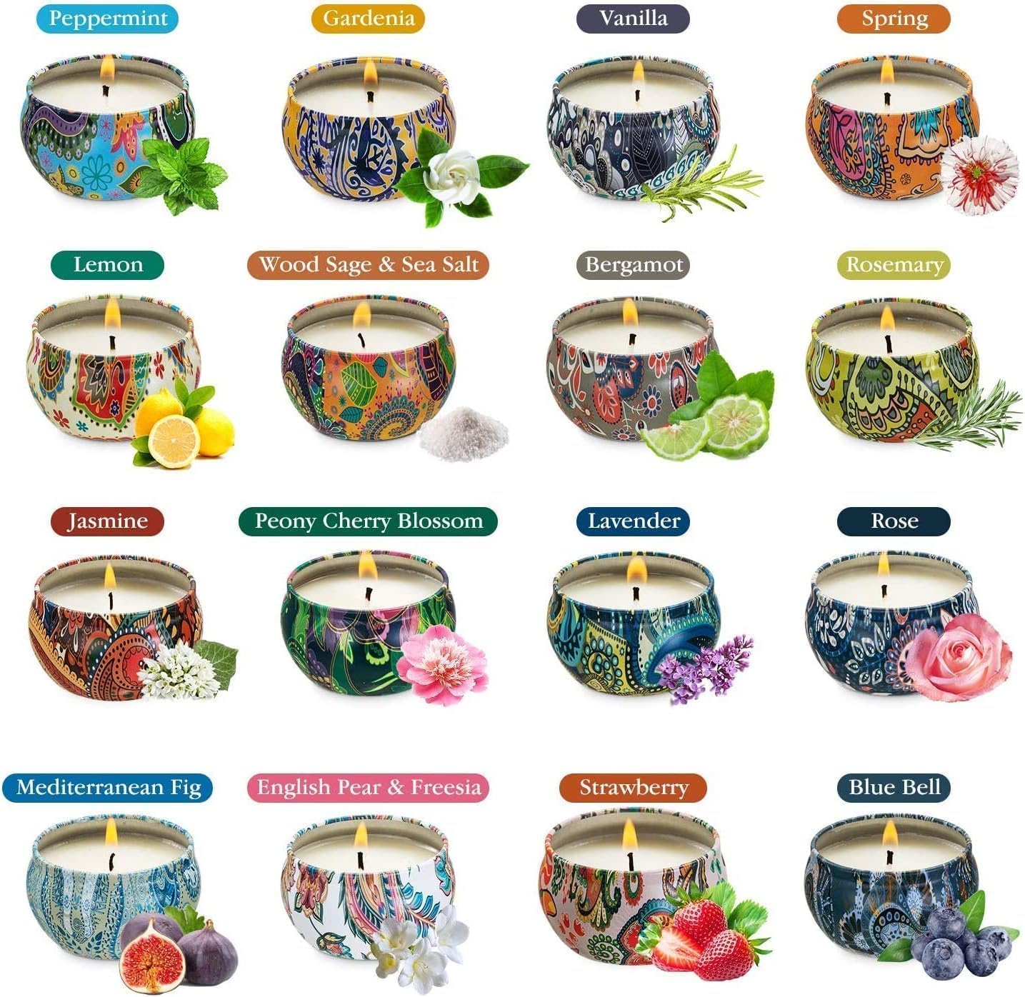 16 Pack Scented Candles Gift Set - Natural Soy Wax Travel Tin Candles with Essential Oils for Stress Relief, Aromatherapy & Home Relaxation | Perfect for Bedroom, Bath, Yoga & Meditation