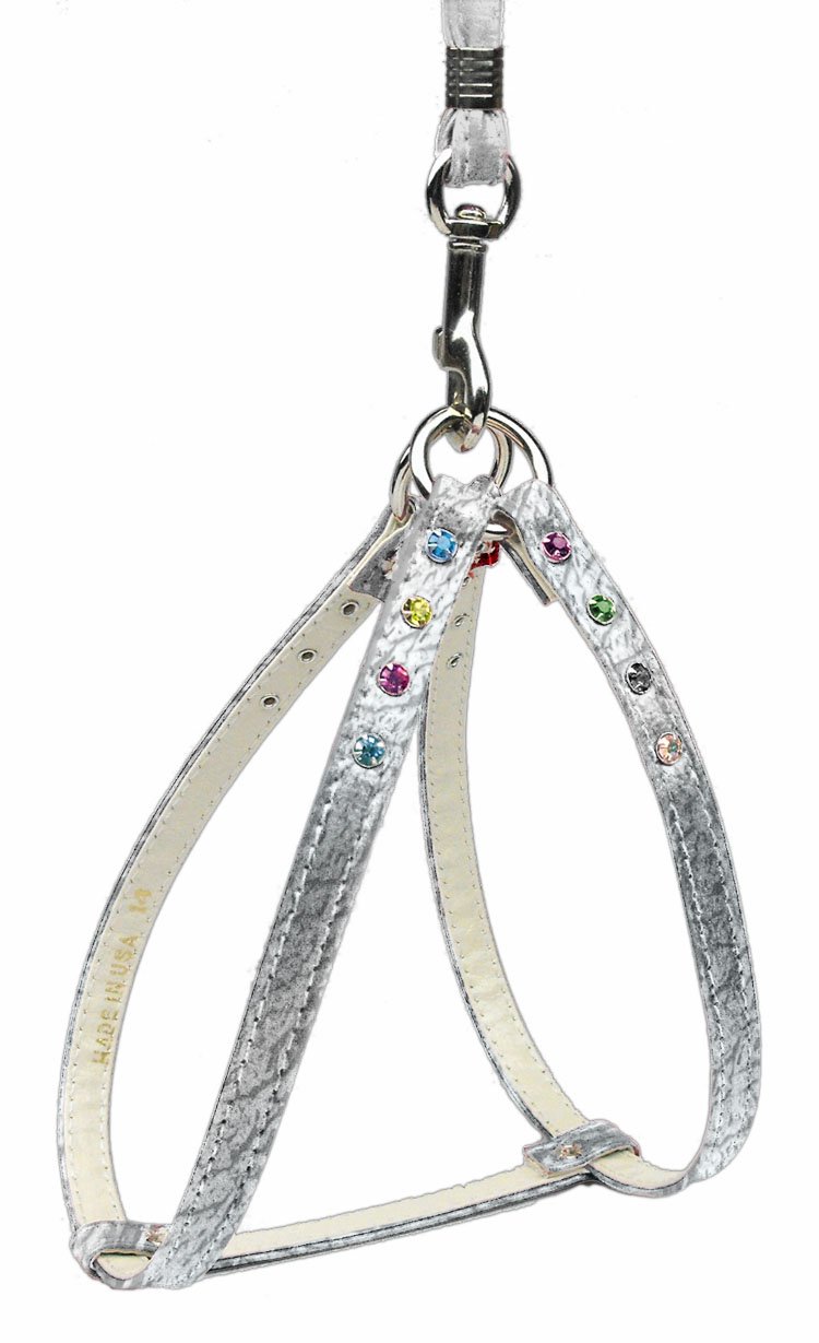 Dog Puppy Pet Step-In Harness - Adjustable Reflective Confetti Jewel Silver Size 14 for Small Medium Dogs - Perfect for Walking Training & Outdoor Adventures