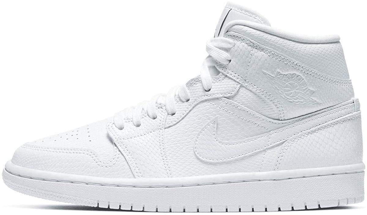 Women's Air Jordan 1 Mid Sneakers - White Snakeskin Leather Basketball Shoes (BQ6472-110) | Retro Style for Casual Wear, Street Fashion & Gym Workouts
