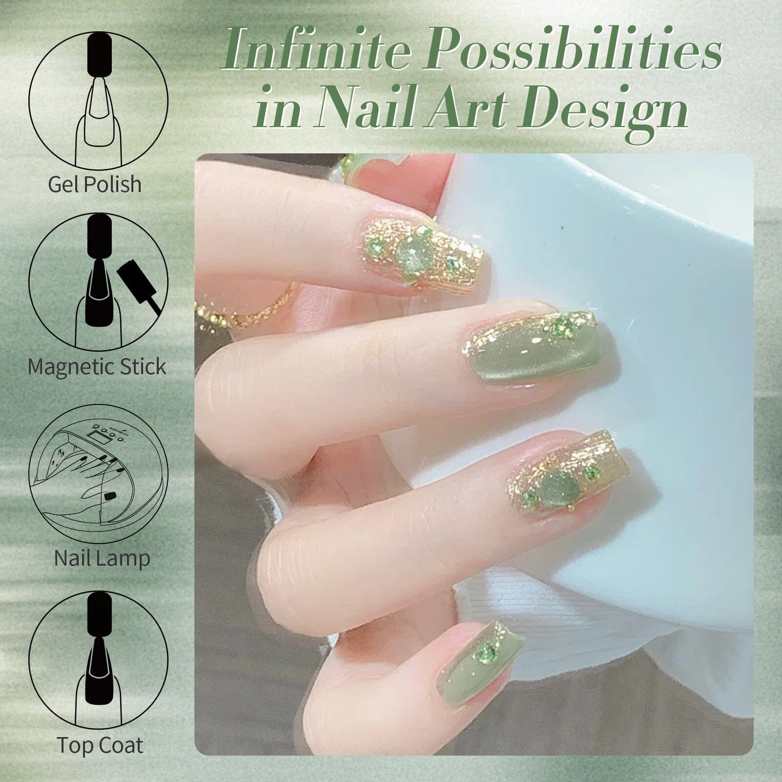 Green Cat Magnetic Gel Polish MY48 Jade Breeze 15ml - Long Lasting Nail Polish for Salon & Home Manicure, Perfect for Parties & Special Occasions