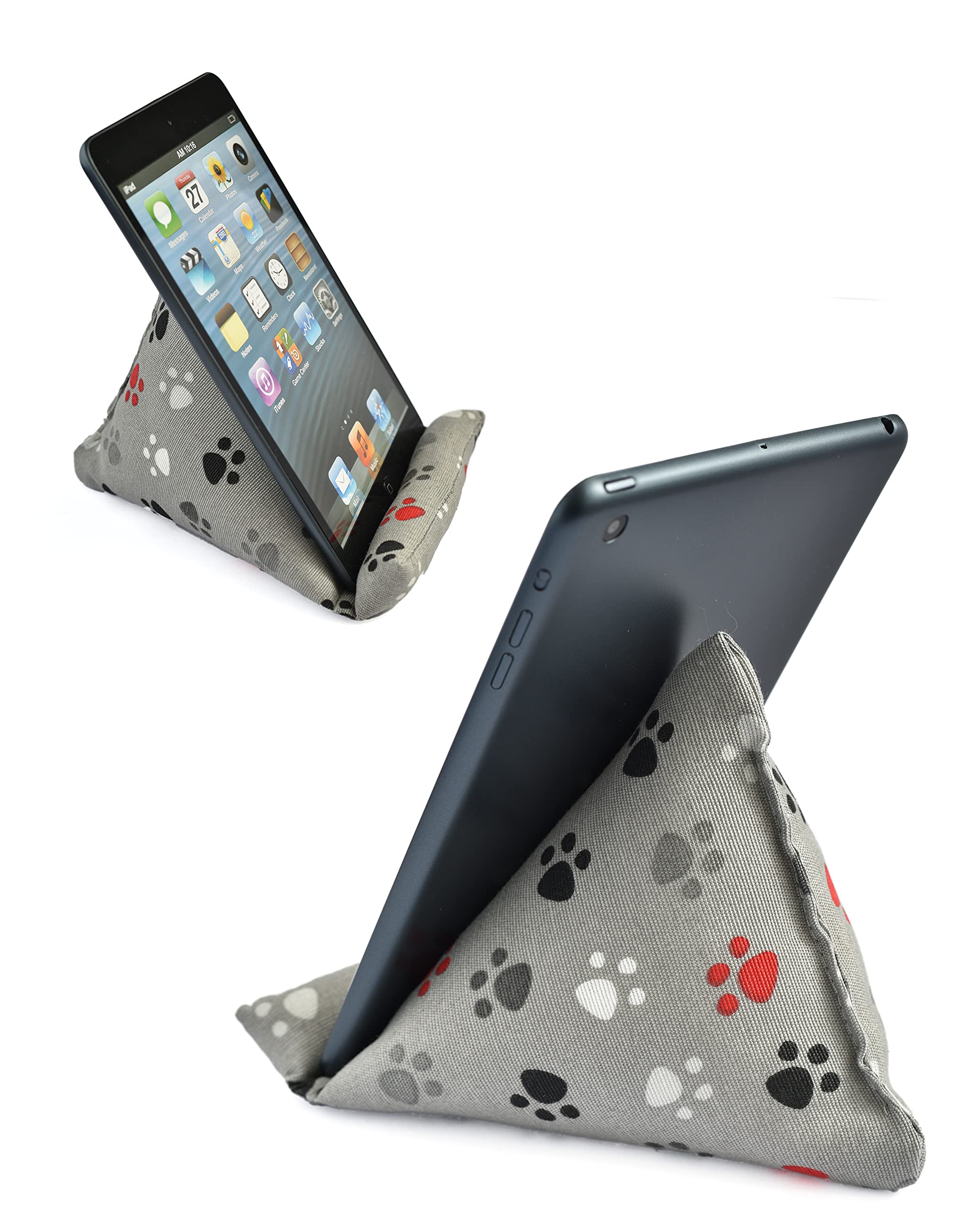 Handmade Fabric Phone Pillow Stand for iPhone & Smartphones - The Wedge Mobile Device Holder (7x6.1x5.5 Inches, Paws Design) - Perfect for Bed, Sofa, Desk & Travel Use