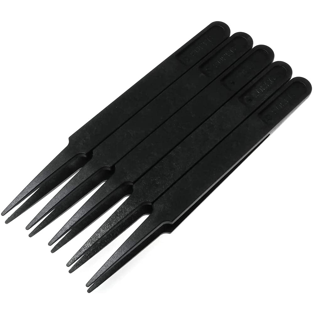 MMOBIEL 5-Piece Anti-Static Precision Tweezers Set - Pointed Tip Plastic Tweezers for Electronics Repair, Jewelry Making & Lab Work - Perfect for Watch Repair, PCB Assembly & Crafting Projects