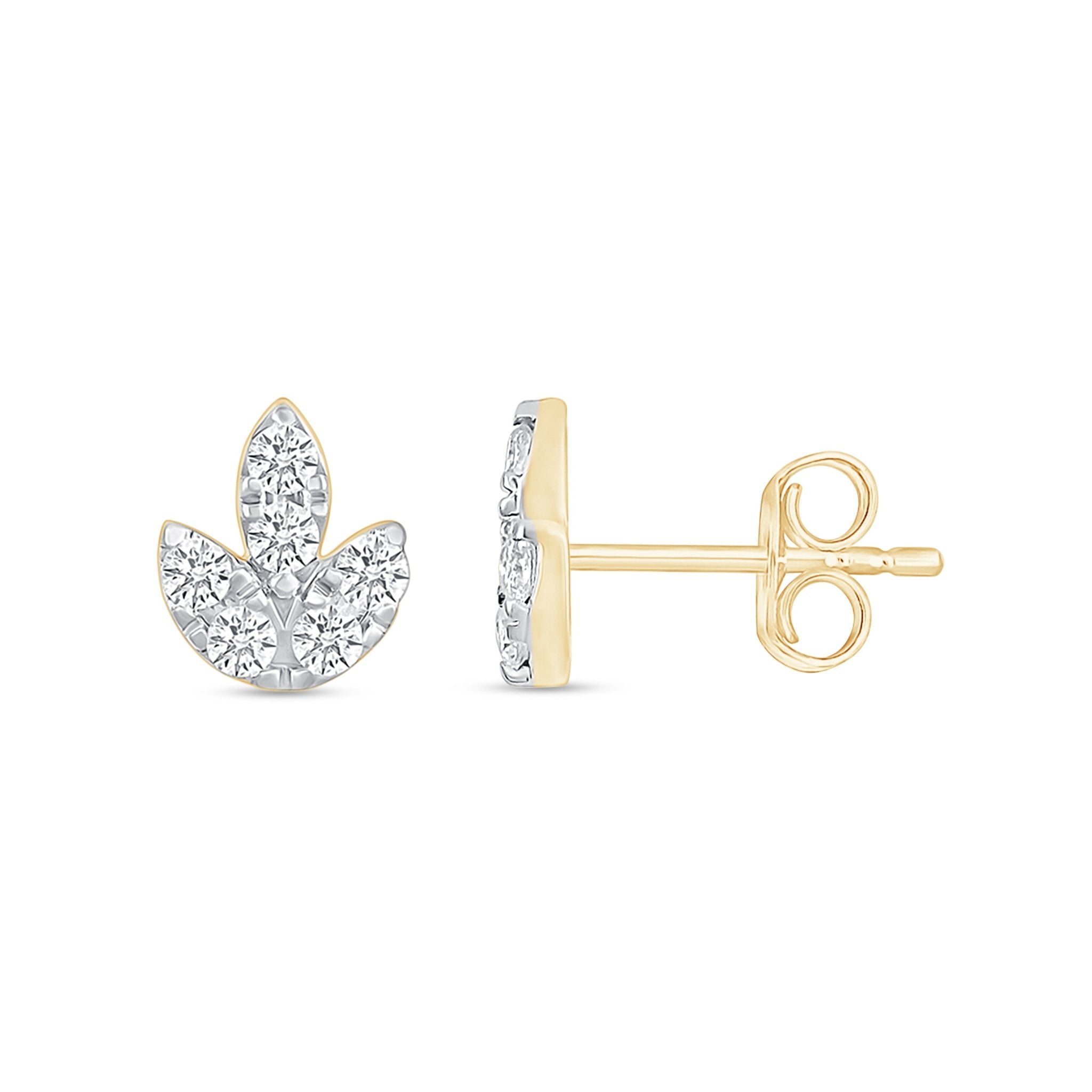 10k Yellow Gold Diamond Leaf Trio Earrings - Elegant Dainty Stud Earrings for Women, Perfect for Everyday Wear, Gifts & Special Occasions