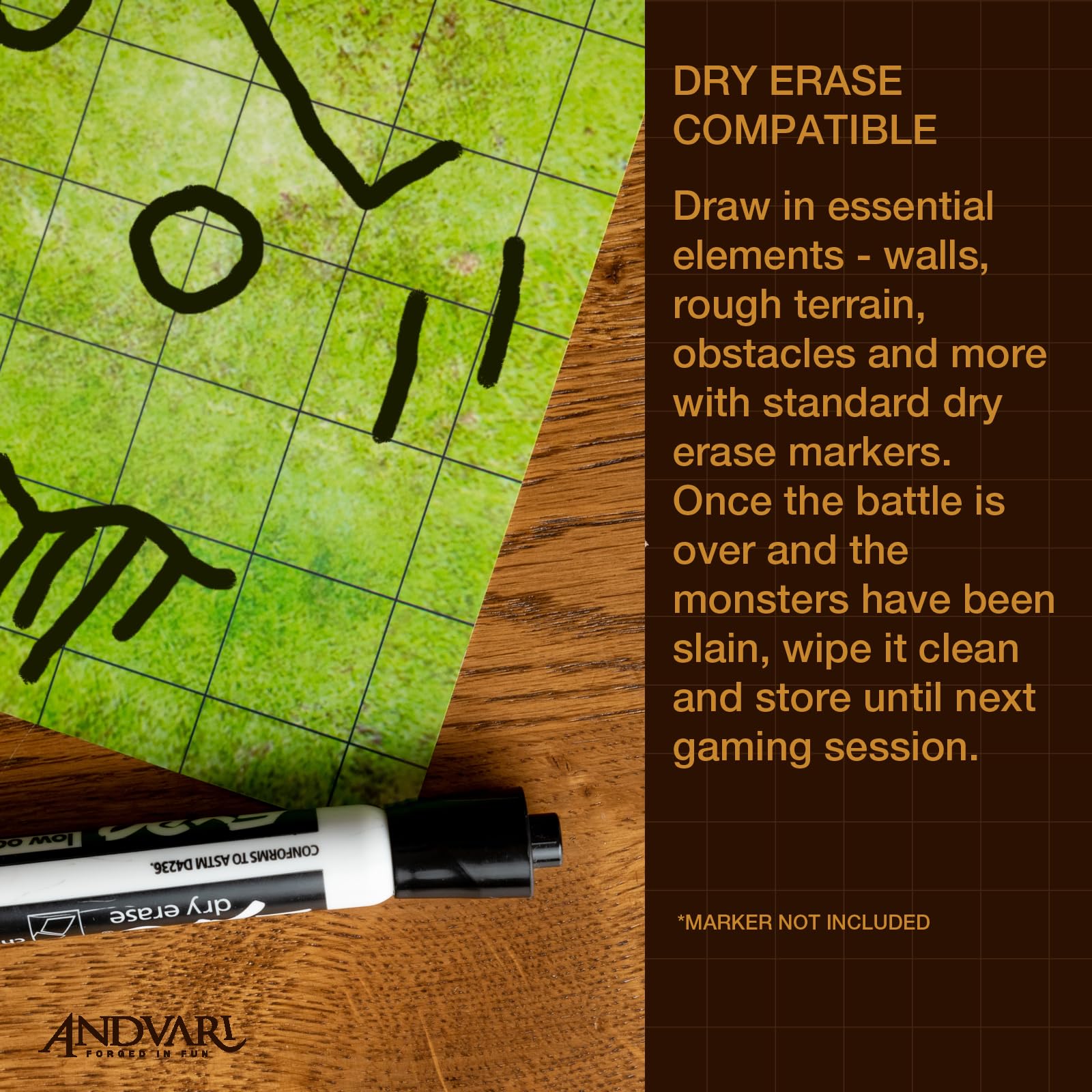 GSM Brands Dry Erase Battle Mat with Grid for Dungeons & Dragons RPG - 4 Pack Non-Skid Tabletop Game Board (17x13 Inches Each, Combines to 34x26) - Perfect for D&D Campaigns, Wargaming, and Classroom Math Activities