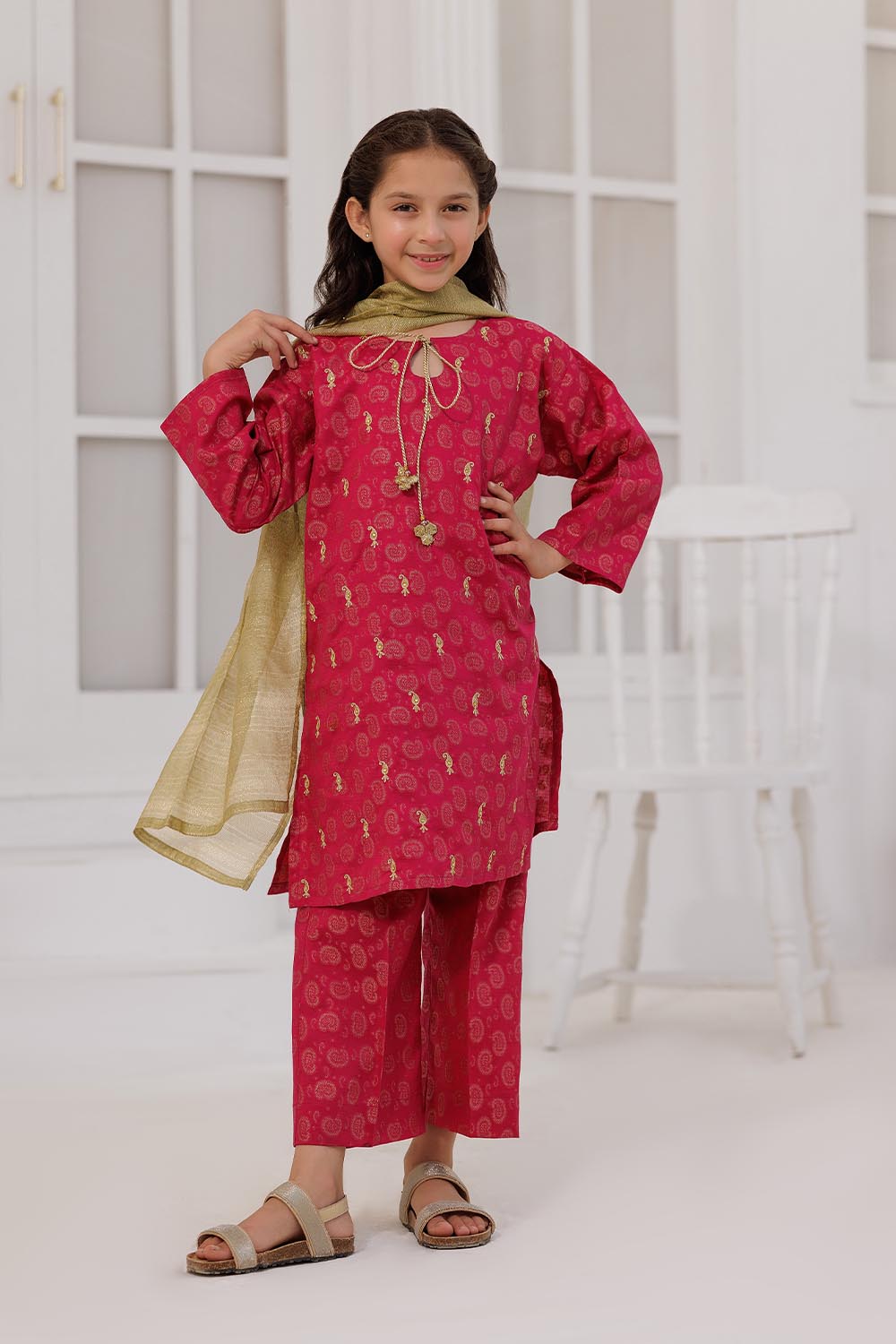 Elegant Cotton Jacquard Gold Stitched Suit for Women - Perfect for Weddings, Parties & Special Occasions