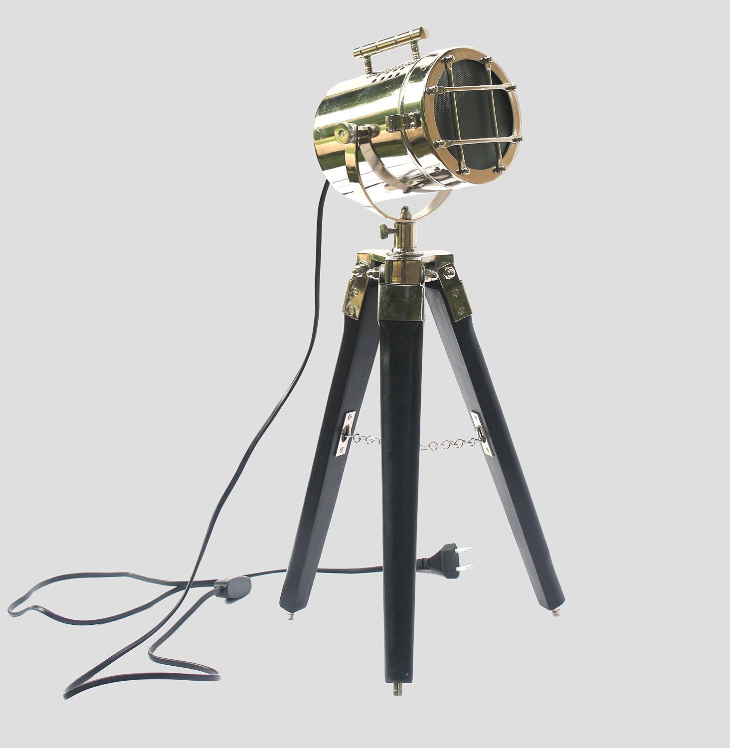 Vintage Nautical Desk Lamp - Marine Spotlight with Chrome Silver Finish & Black Tripod Base - Perfect for Home Office, Study Room, or Coastal Decor