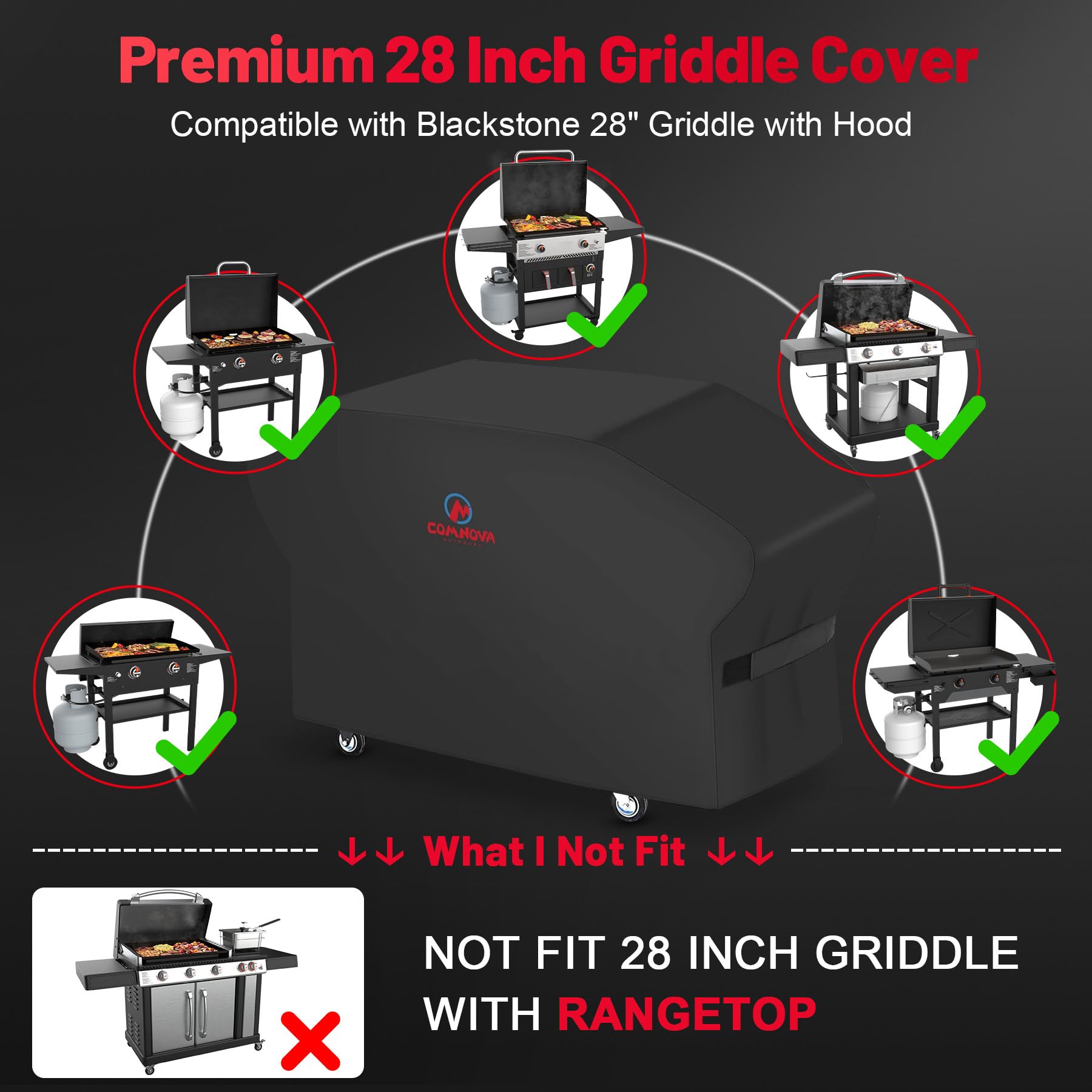 Heavy Duty 28 Inch Blackstone Griddle Cover - 600D Waterproof BBQ Grill Cover for Blackstone Pro Series, 1883, 1924 Models | Perfect for Outdoor Cooking, Camping & Backyard Grilling