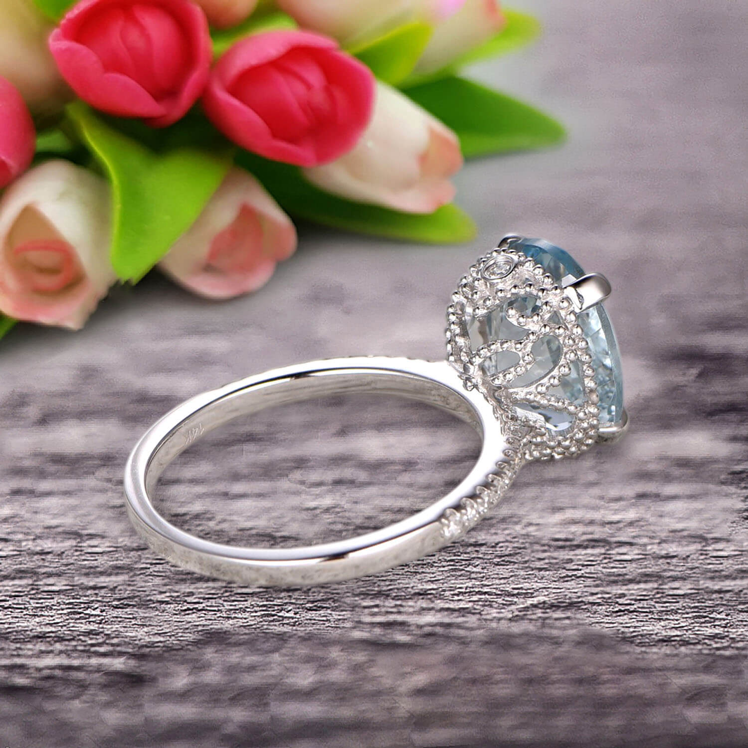 1.50 Carat Oval Cut Aquamarine Engagement Ring in 10k Rose Gold - Perfect for Proposals, Anniversaries & Romantic Occasions
