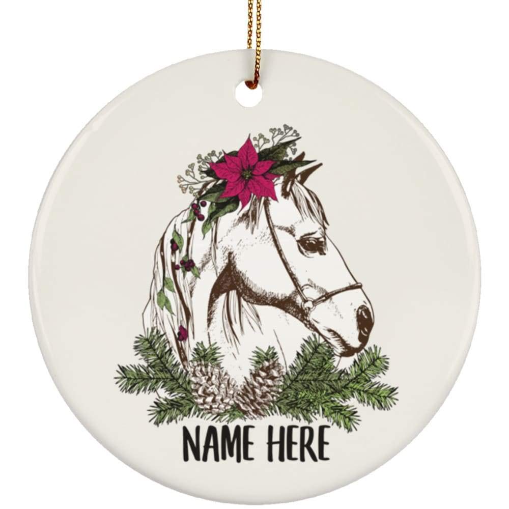 Personalized Name Floral Horse Ceramic Ornament - Custom Christmas Tree Decoration for 2024 Holidays | Perfect Gift for Equestrian Lovers & Home Decor