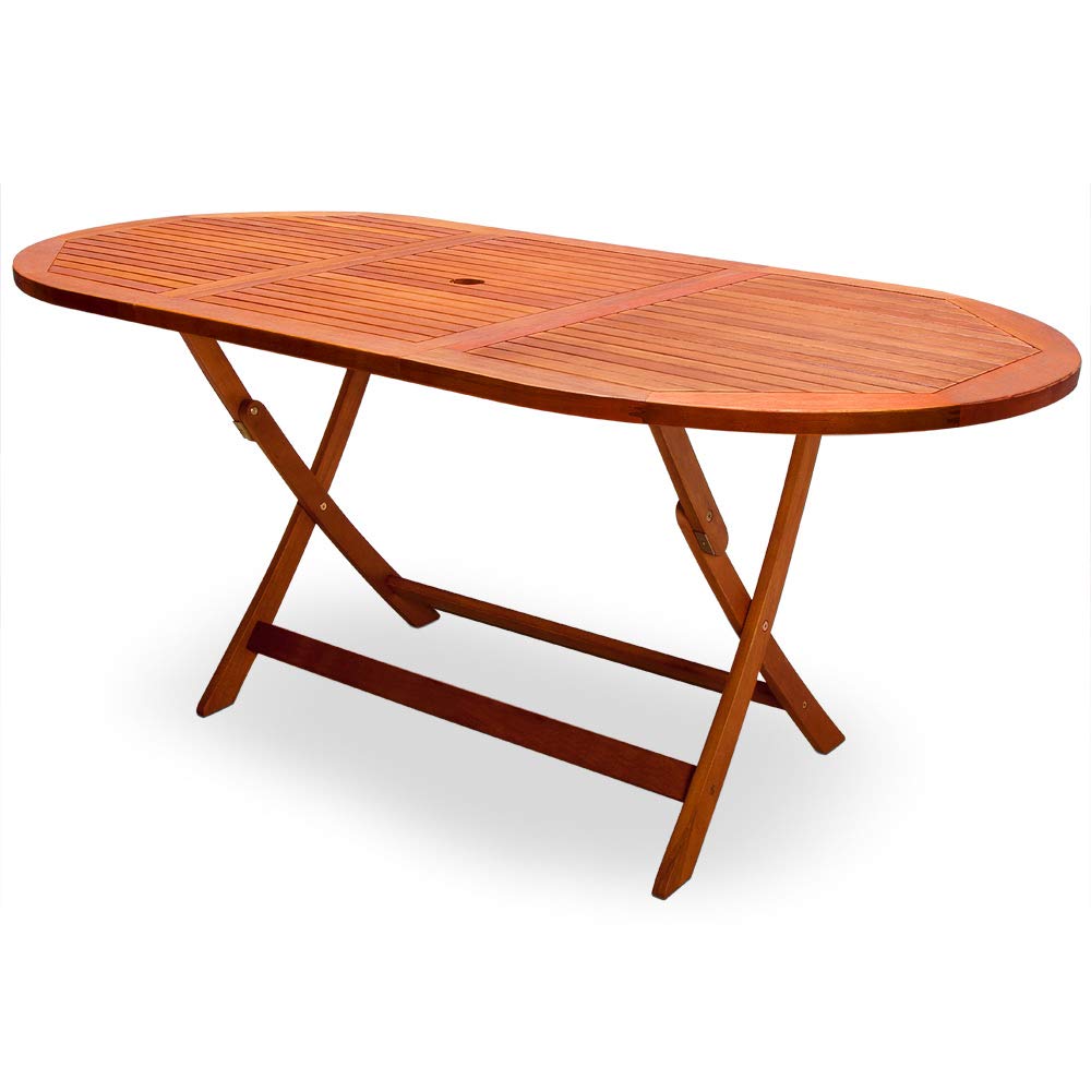 Folding Acacia Wood Outdoor Dining Table with Umbrella Hole - 63 x 34 Inch Patio Table for Garden, Backyard, Poolside & BBQ Parties - Durable Weather-Resistant Wooden Furniture for Outdoor Entertaining