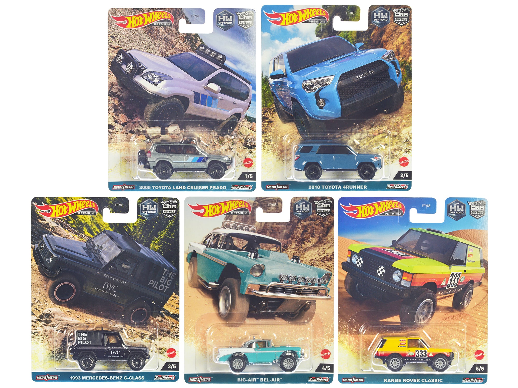 Hot Wheels Off Road 5-Piece Diecast Car Set - Collectible 1:64 Scale Model Vehicles for Car Enthusiasts - Perfect for Display, Gifts, and Play Scenes