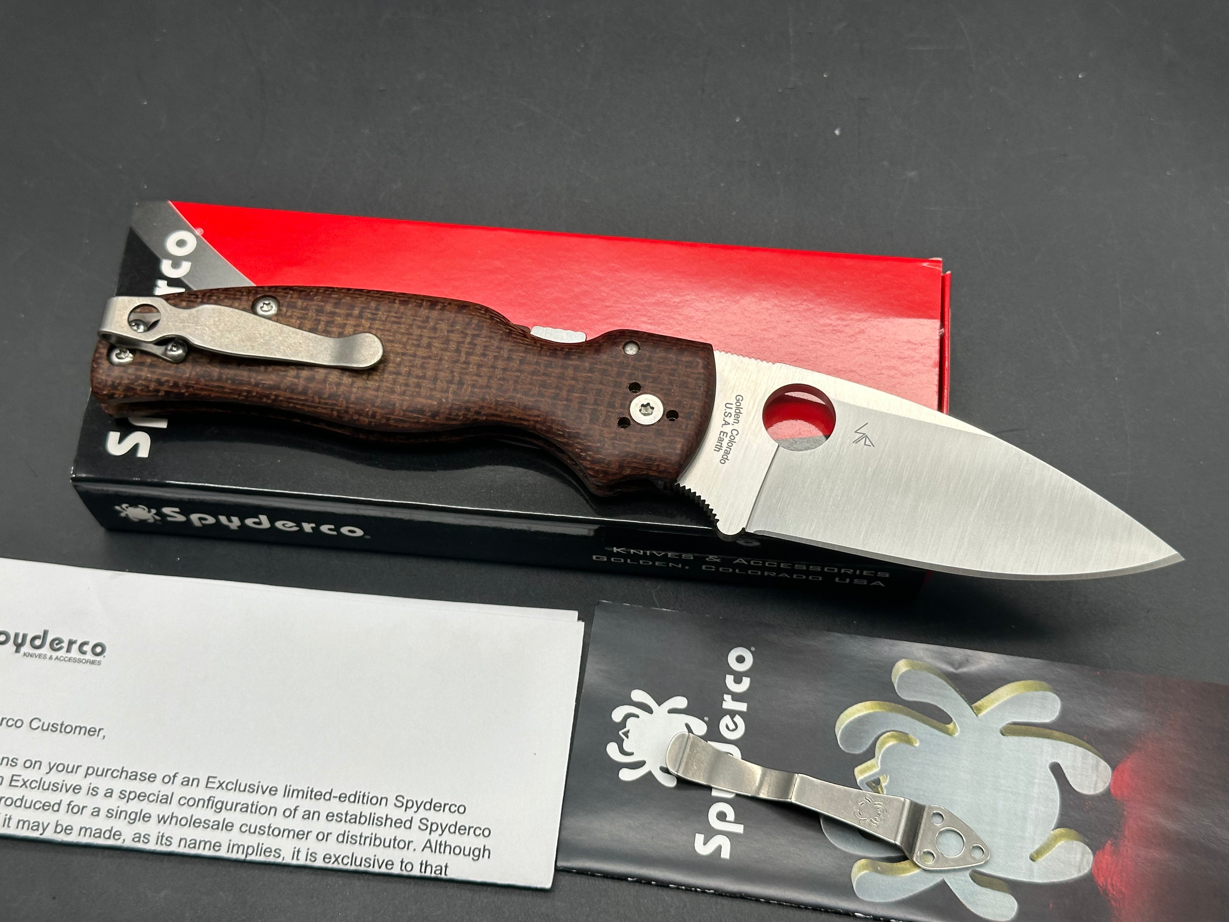 Spyderco Shaman Folding Knife with Burlap Micarta Handle & S90V Blade - Knife Center Exclusive for Outdoor, Camping, and EDC Use
