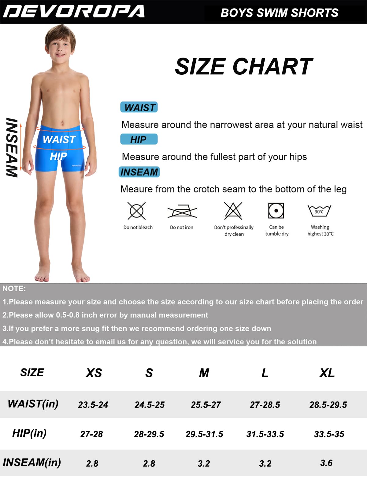 DEVOROPA Youth Boys Swim Shorts - UPF 50+ Nylon Square Leg Swim Trunks for Swimming, Beach & Pool Activities | Quick Dry Comfortable Swimwear for Boys