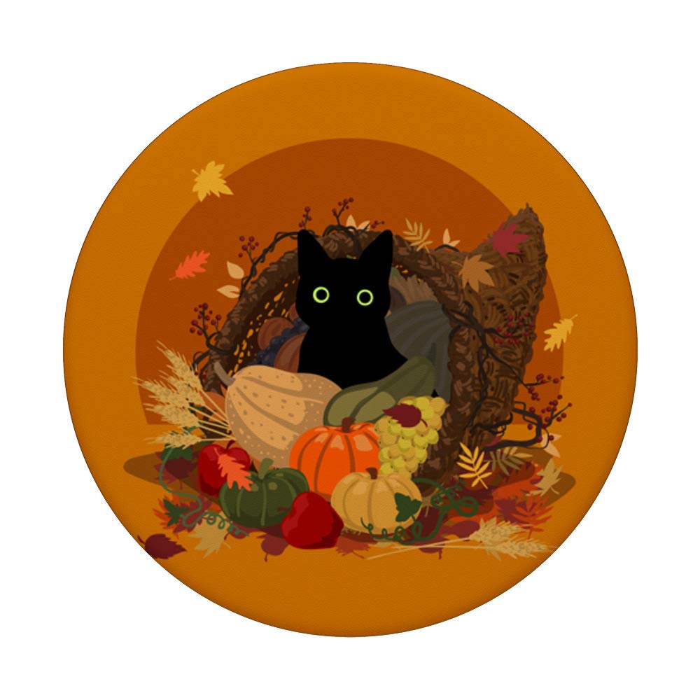 Black Cat Cornucopia PopSockets Grip & Stand for iPhone, Samsung & Tablets - Perfect for Thanksgiving Decorations & Phone Accessories