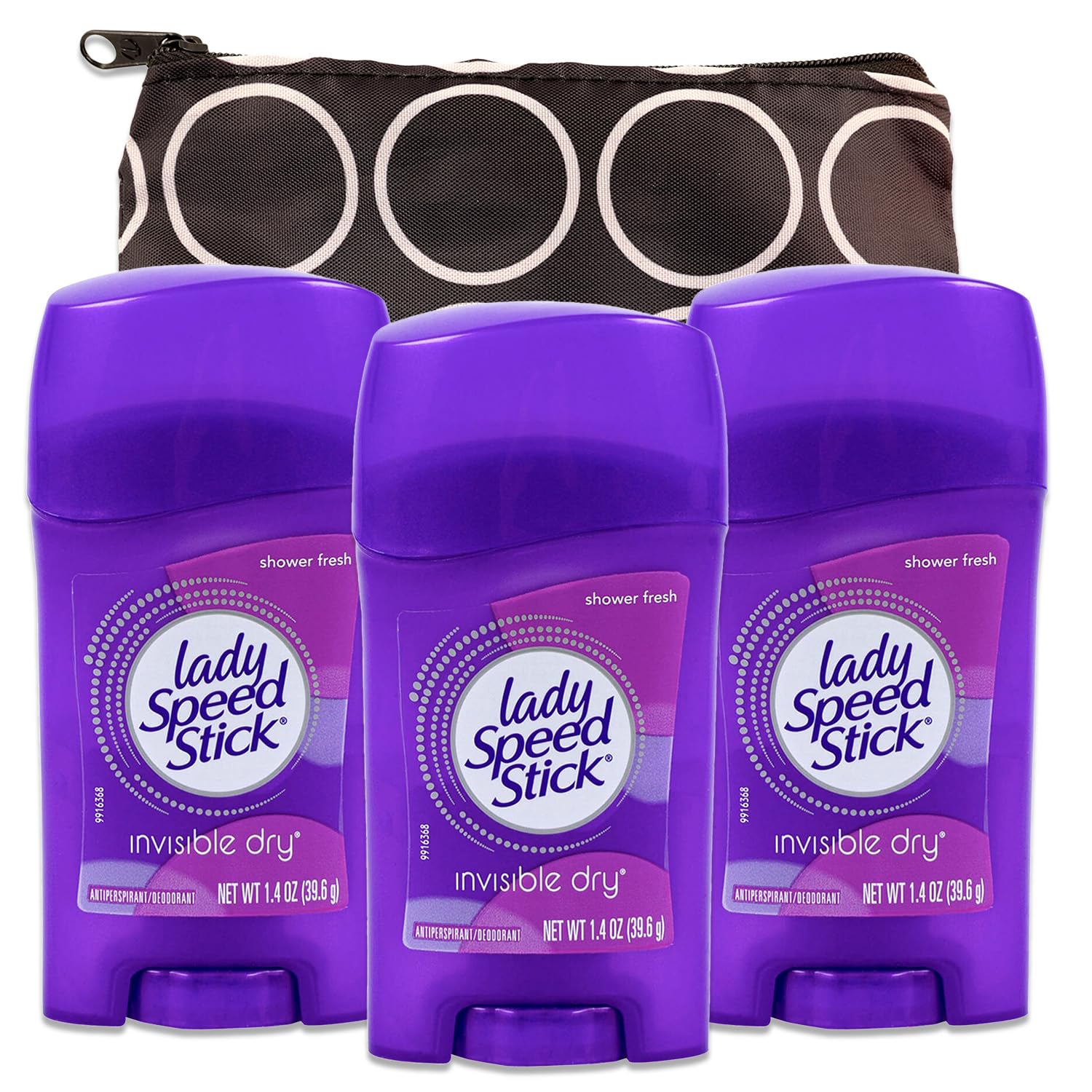 Lady Speed Stick Fresh Antiperspirant Deodorant for Women - 3 Pack Travel Size (1.4 Oz Each) | Shower Fresh Scent | Includes Travel Pouch | Perfect for Gym, Office & On-the-Go Freshness
