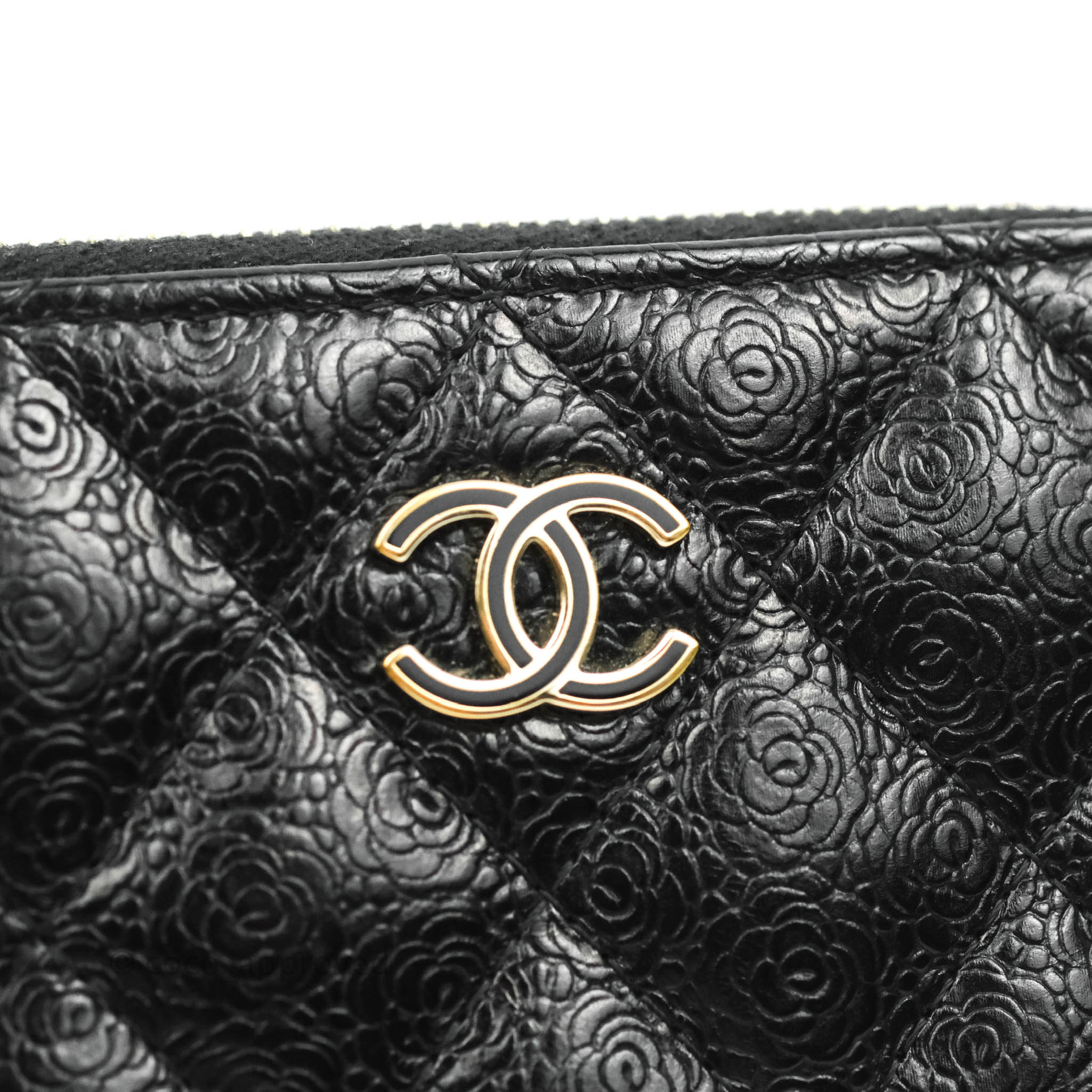Chanel Camellia Embossed Zipped Coin Purse in Black Calfskin with Gold Hardware - Luxury Compact Wallet for Women, Perfect for Everyday Use & Gift Giving