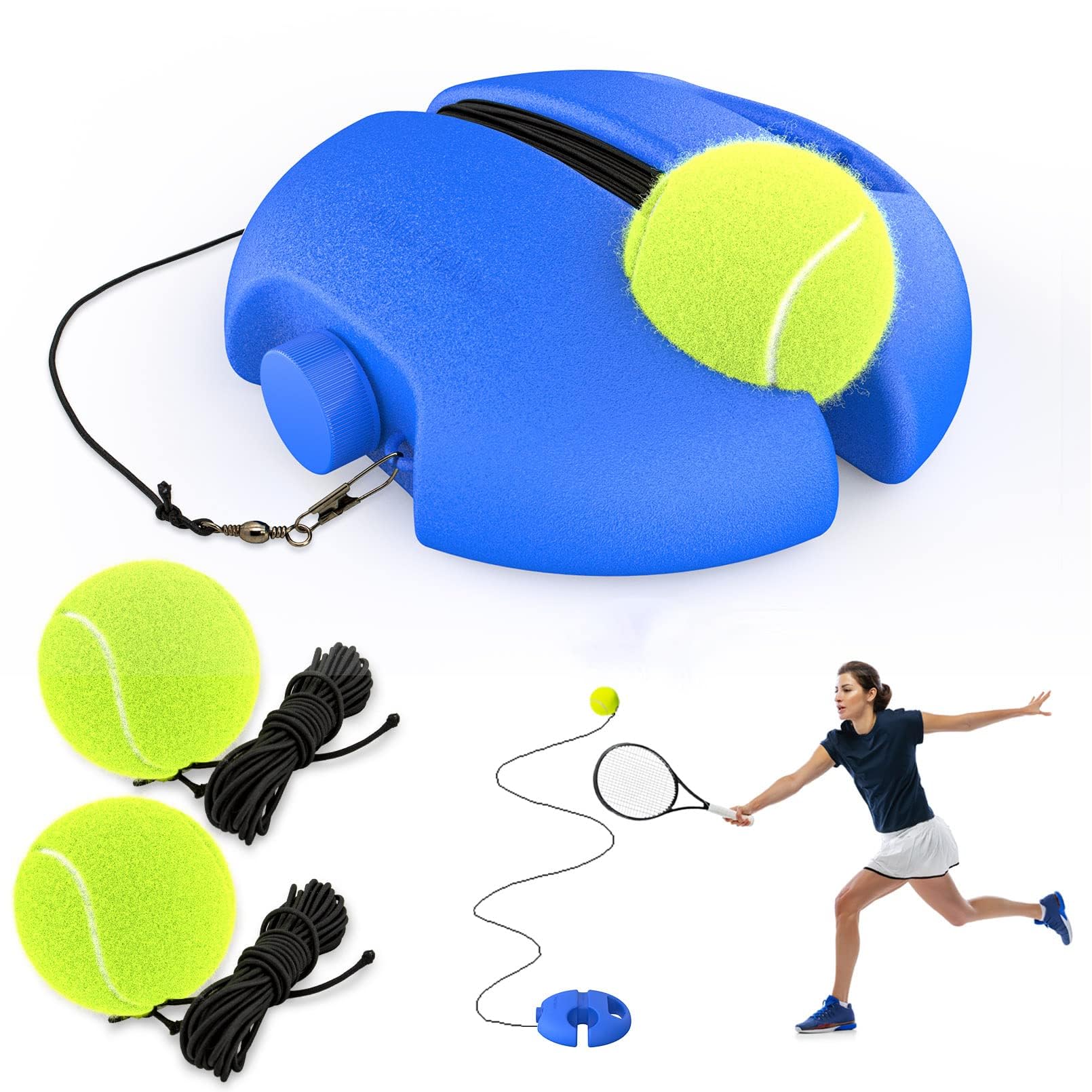 Tennis Trainer Rebound Ball with 3 String Balls - Solo Tennis Practice Equipment | Portable Tennis Training Tool for Beginners | Rebounder Kit for Backyard & Court Drills | Improve Forehand & Backhand Skills