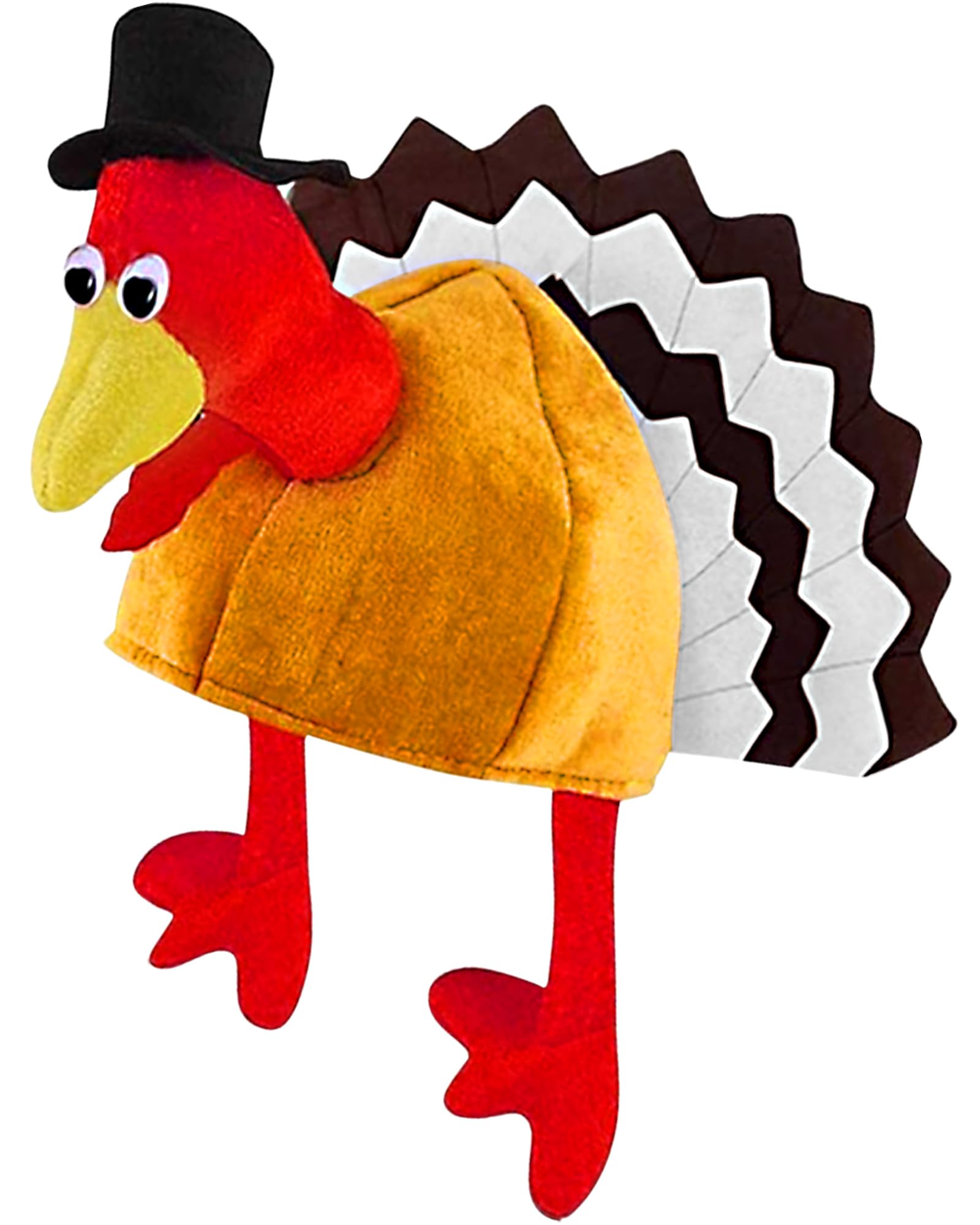 Soft Plush Thanksgiving Turkey Hat with Head, Legs & Tail - Fun Fancy Dress Costume Accessory for Thanksgiving Parties & Holiday Gatherings