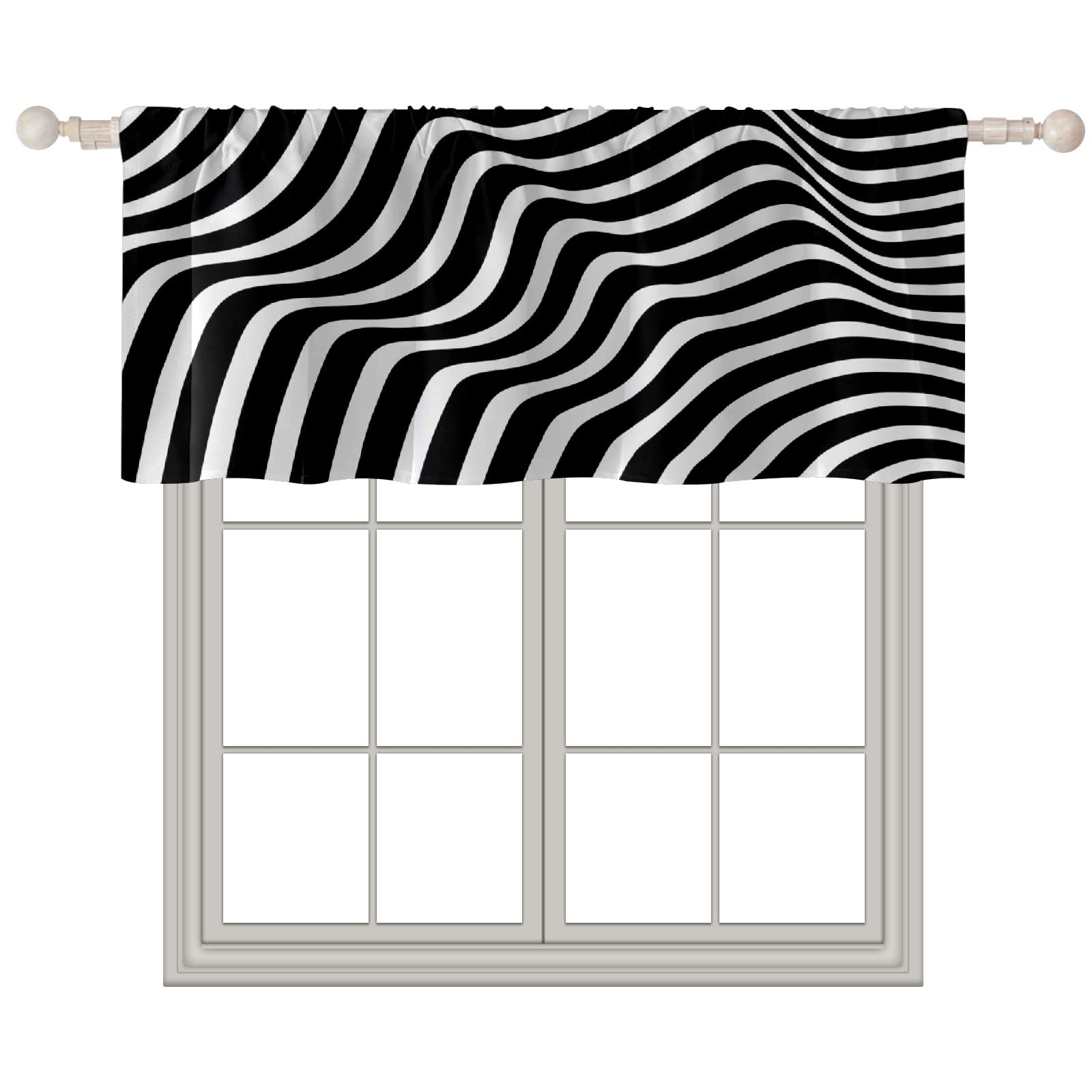 14x52 Inch Abstract Geometric Optical Illusion Stripe Valance Curtains - Rod Pocket Window Valances for Living Room, Bedroom & Kitchen - Elegant Short Window Treatments for Modern Home Decor