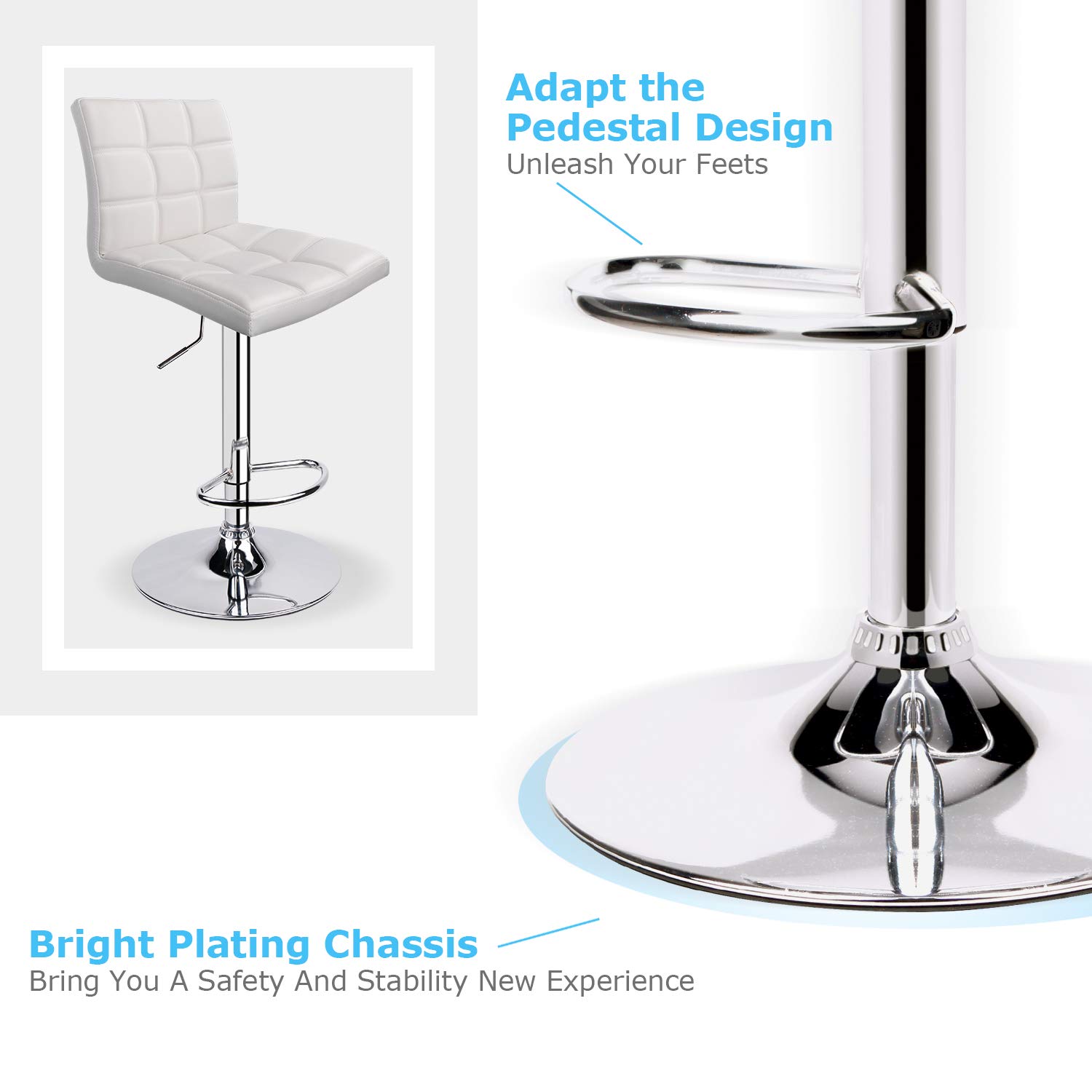 Modern Leopard Print PU Leather Adjustable Swivel Bar Stools with Back - Set of 3, Counter Height Kitchen Stools for Dining, Bar & Breakfast Nook - White Square Back Barstools for Home & Restaurant Use