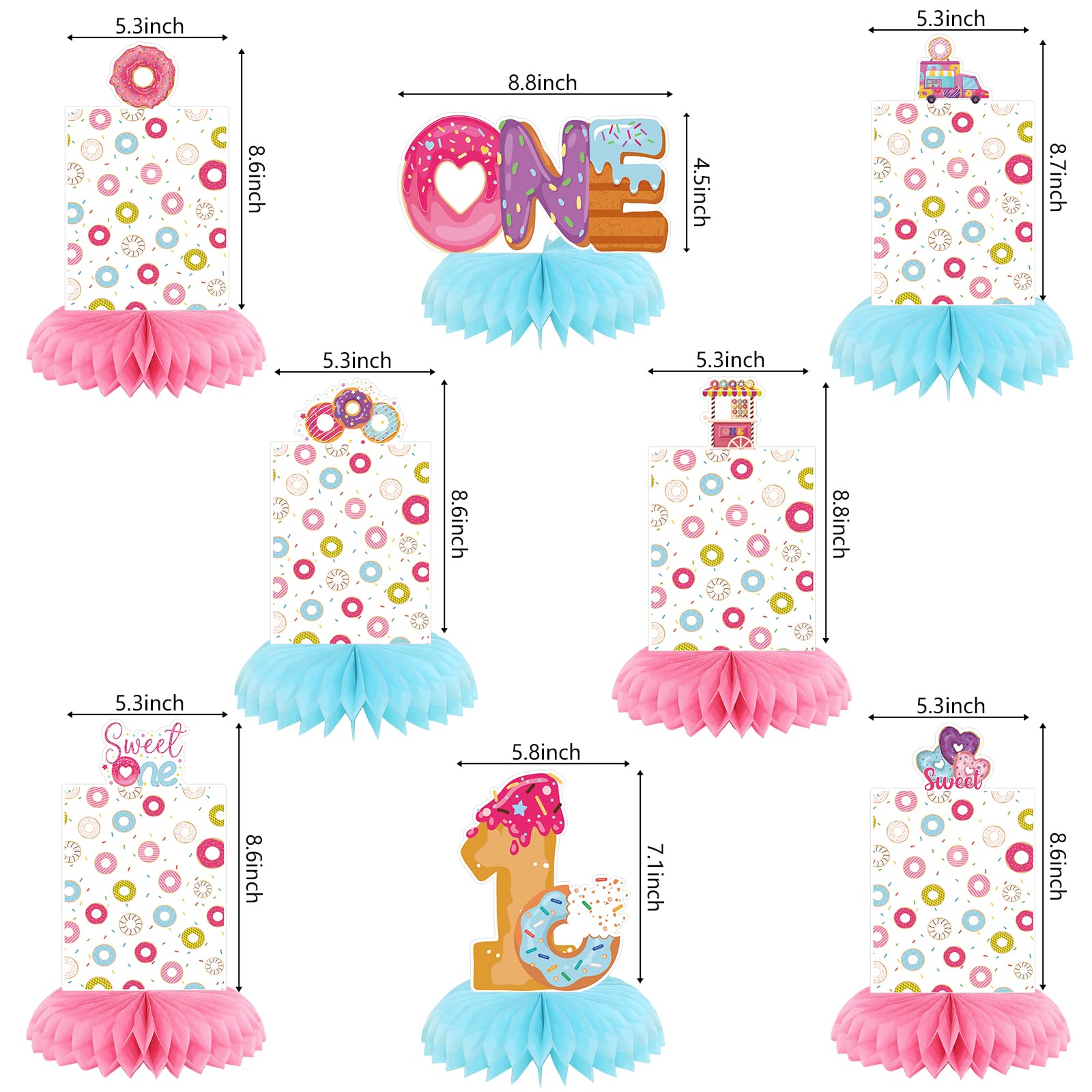 Sweet One Birthday Party Decorations Set - Honeycomb Donut Centerpieces for Tables, First Birthday Photo Backdrop & Party Supplies - Perfect for Girls' 1st Birthday, Baby Shower & Dessert-Themed Celebrations