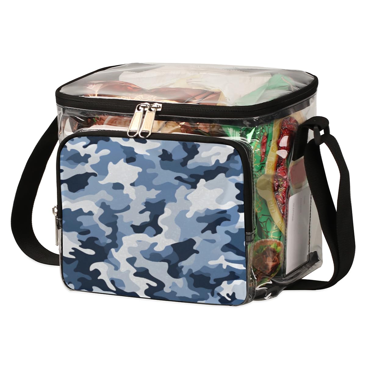 GzLeyigou Blue White Camouflage Clear Tote Bag with Handles - Transparent Crossbody Shoulder Lunch Bag for Outdoor, Travel, Picnic, Concerts & Sports Events | Stadium Approved Multipurpose Carryall | Perfect for Beach Days, Music Festivals and Shopping Trips