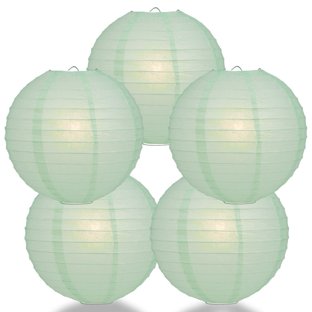5 Pack 16 Inch Cool Mint Green Parallel Ribbing Round Paper Lanterns - Party Decorations for Wedding, Birthday, Baby Shower & Home Decoration