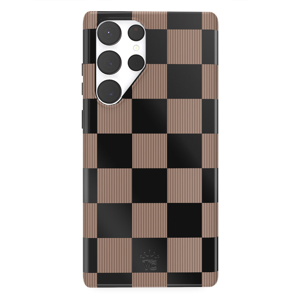 Mocha Checkered Pattern Phone Case for Samsung Galaxy - Stylish Protective Cover for Everyday Use & Trendy Aesthetic