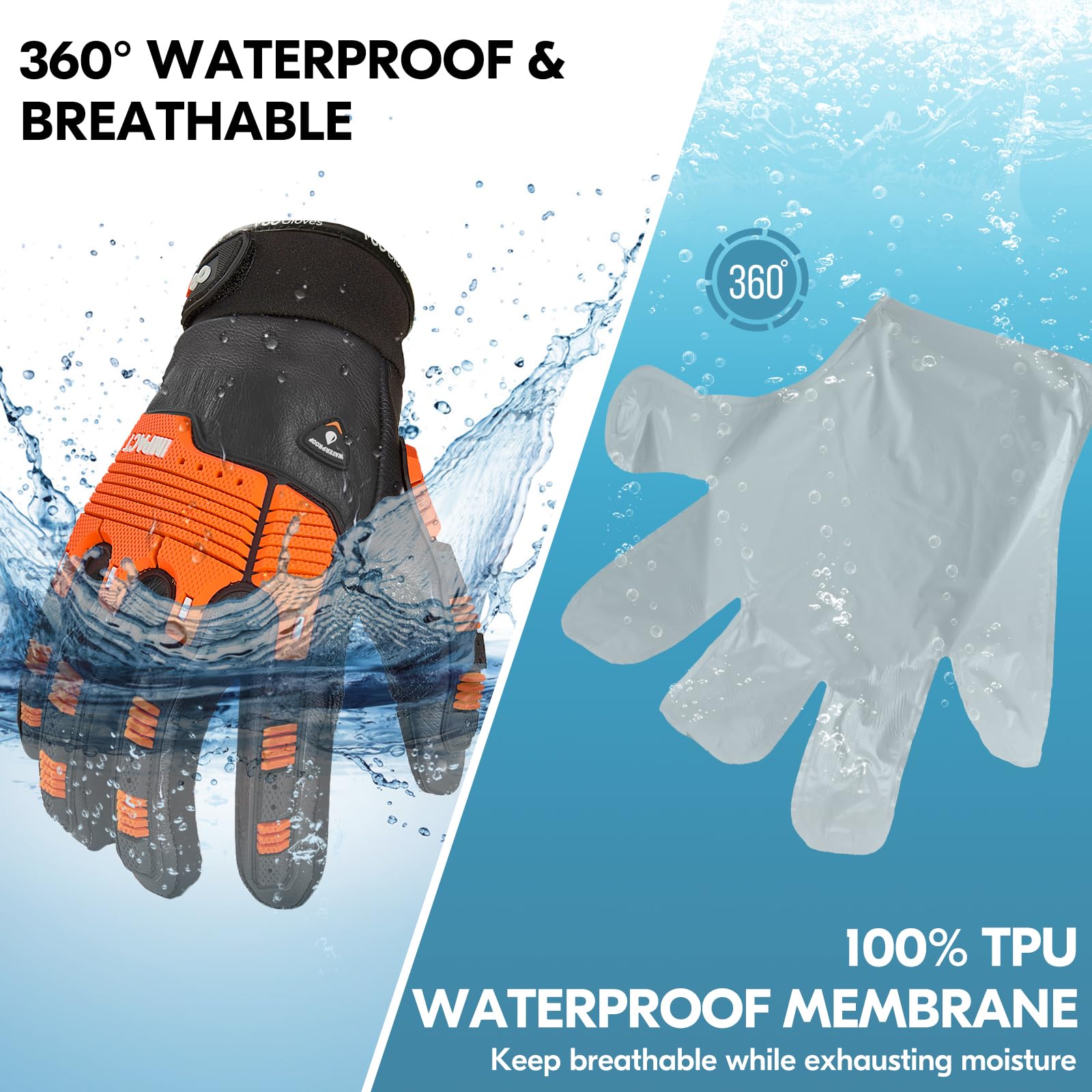 Coldproof Winter Work Leather Gloves -20℃/-4°F, Anti-Vibration Impact Gloves, Water Resistant for Construction & Outdoor Jobs (CA7722FW) - Perfect for Snow Removal, Woodworking & Heavy Duty Tasks