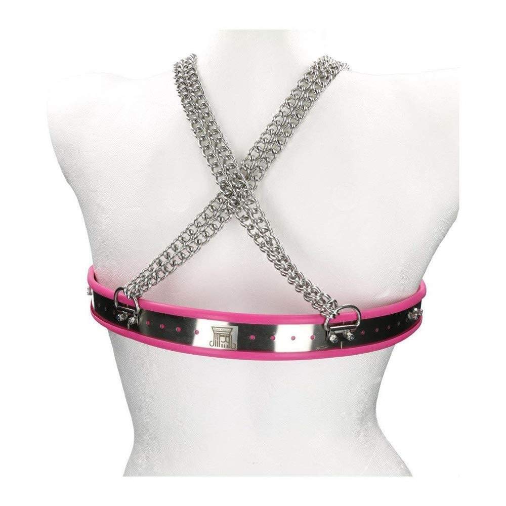 Metal Chastity Belt Bra for Women - SM Bondage Bustier with Lock, Extreme Fetish Underwear for Role Play & BDSM - Perfect for Couples Play, Adult Games & Sensual Exploration (Pink)
