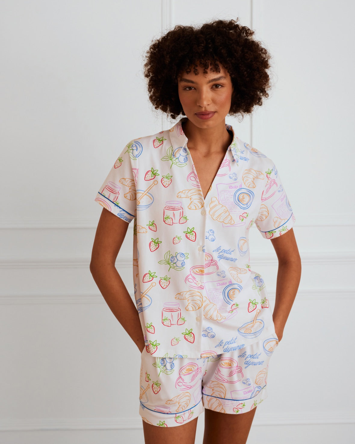 Organic Cotton Breakfast Print Short Pajama Set for Women - Comfortable Sleepwear for Summer & Lounge Wear at Home