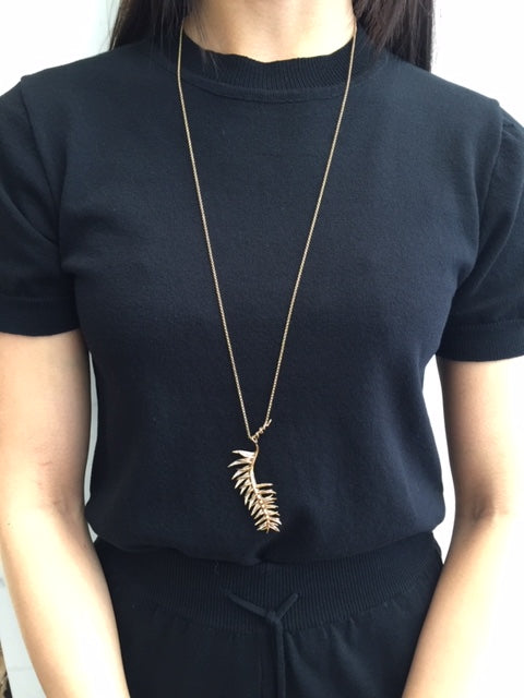 Elegant Pave Frond Pendant Necklace in Rose Gold - Perfect for Weddings, Anniversaries & Special Occasions