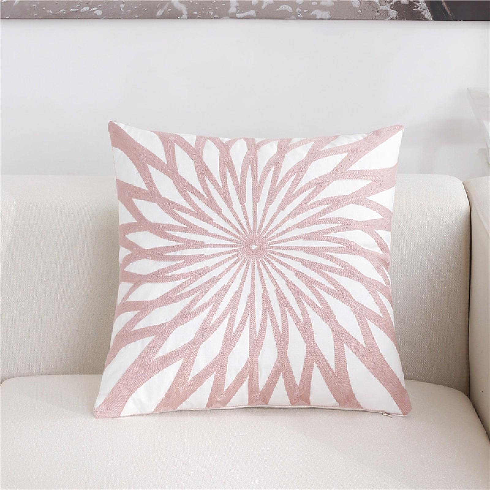Geometric Cotton Pillow Covers 45x45 - Pink Gray Blue Decorative Cushion Covers for Sofa, Bed & Home Decor | Soft Washable Pillowcases for Living Room, Bedroom & Dorm
