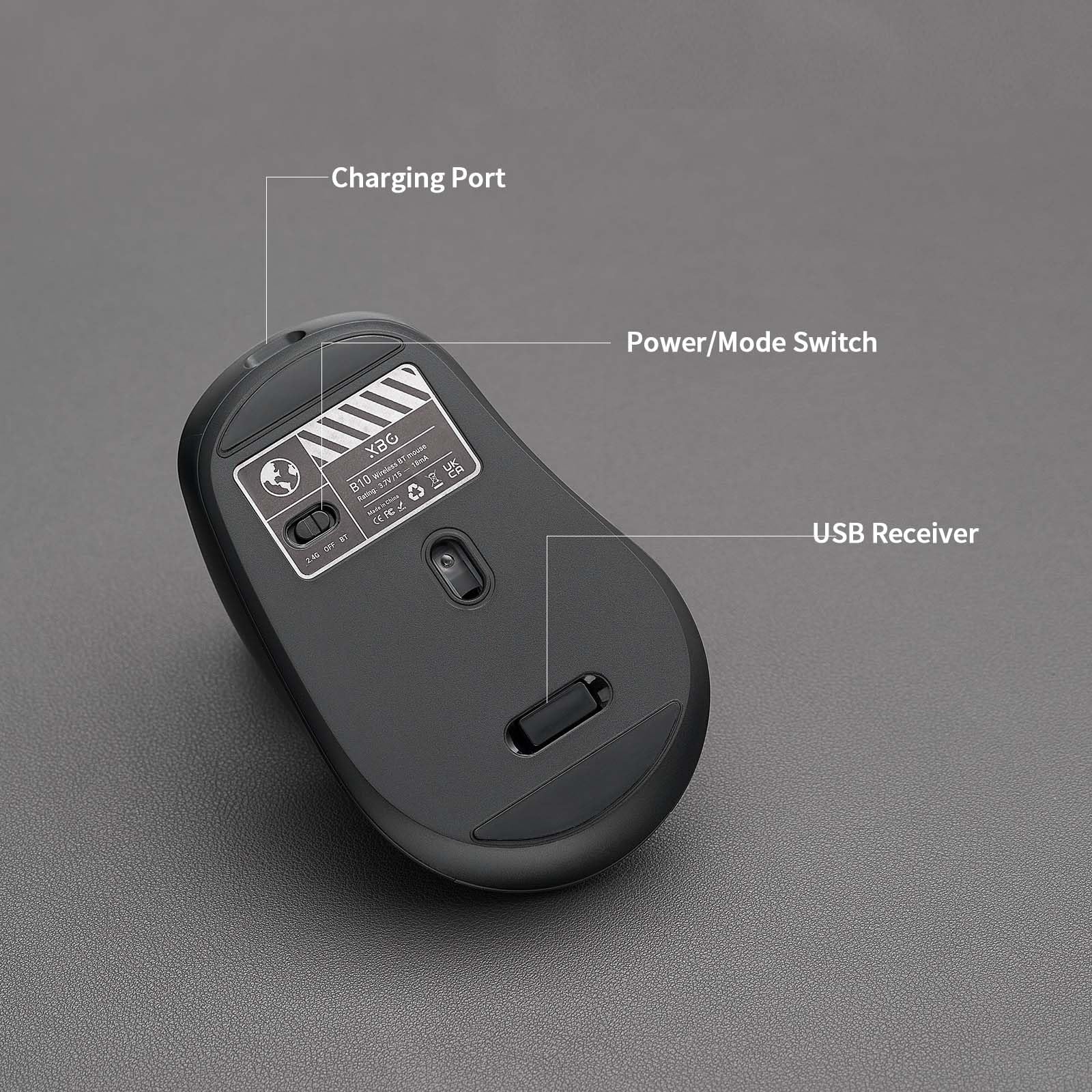XBG Wireless Bluetooth Mouse 5.0 & 2.4G Dual Mode Rechargeable Silent Mouse with 3 Adjustable DPI, Ergonomic 6-Button Design for Computer/Laptop/Mac/iPad - Black | Perfect for Office, Home & Travel Use