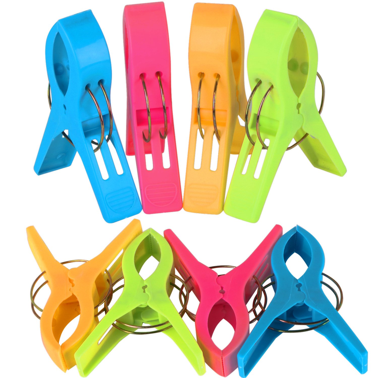 8-Piece Beach Towel Clips Set - Heavy Duty Plastic Clips for Sunbeds, Lounge Chairs, Quilts & Laundry - Secure Grip, Vibrant Colors - Perfect for Poolside, Beach, Camping & Home Use