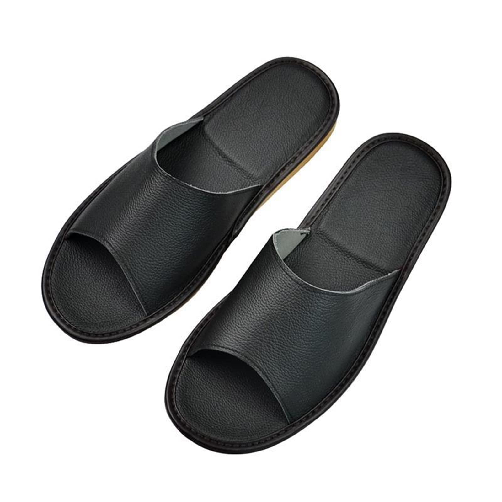 Premium Unisex Cowhide Leather Slippers - Non-Slip Indoor/Outdoor House Shoes for Men & Women - Comfortable Bedroom Sandals for Home, Spa, and Backyard (Color A, Size 36/37)