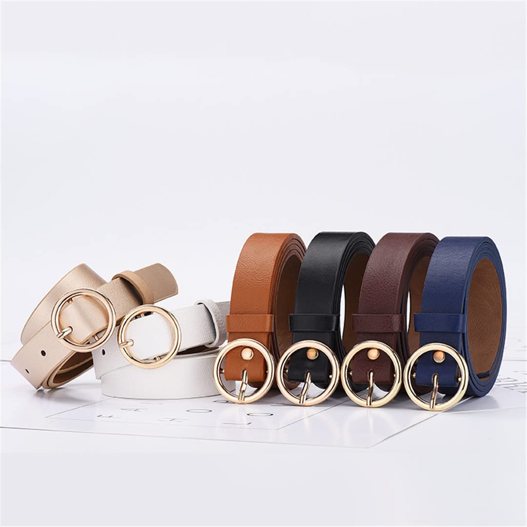 Stylish Unisex PU Leather Belt with Metal Round Buckle - Adjustable Waist Belt for Men & Women - Perfect for Casual Wear, Office Outfits and Jeans Fashion
