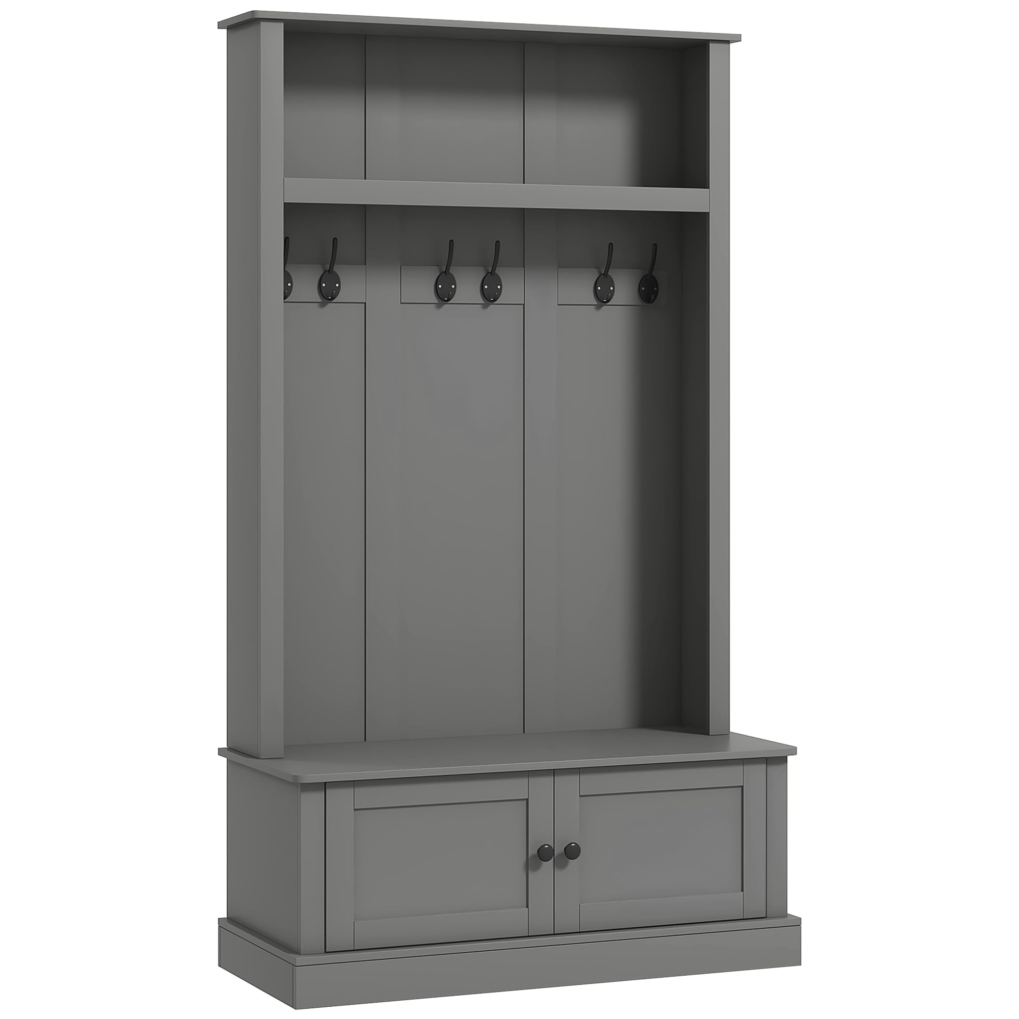 HOMCOM Entryway Bench with Storage & Hooks - Hall Tree Coat Rack, Shoe Storage Cabinet & Shelf - Mudroom Bench for Hallway, Living Room & Entryway Organization - Gray