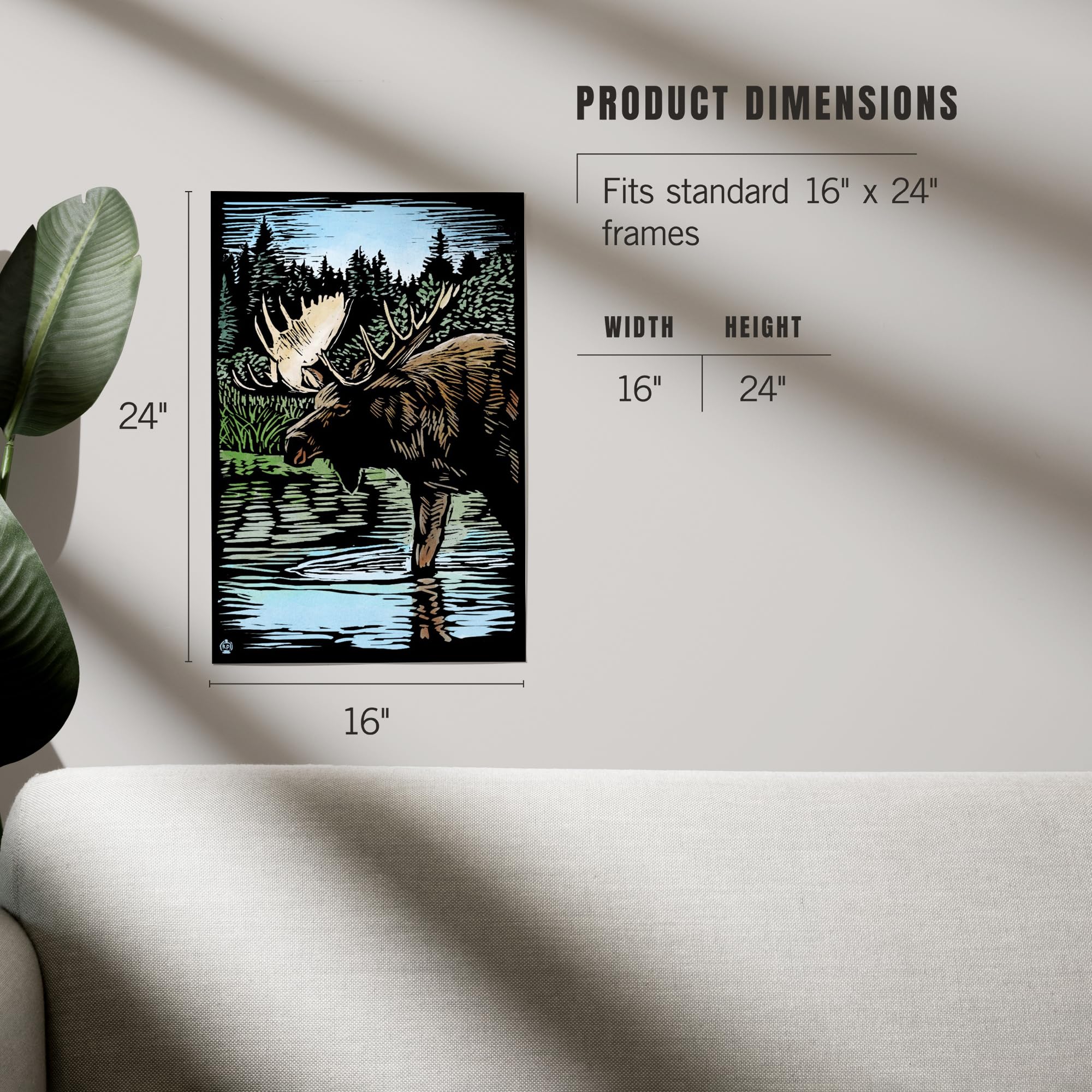 Lantern Press 16x24 Inch Moose Scratchboard Giclee Art Print - Premium Wall Decor for Living Room, Bedroom & Office