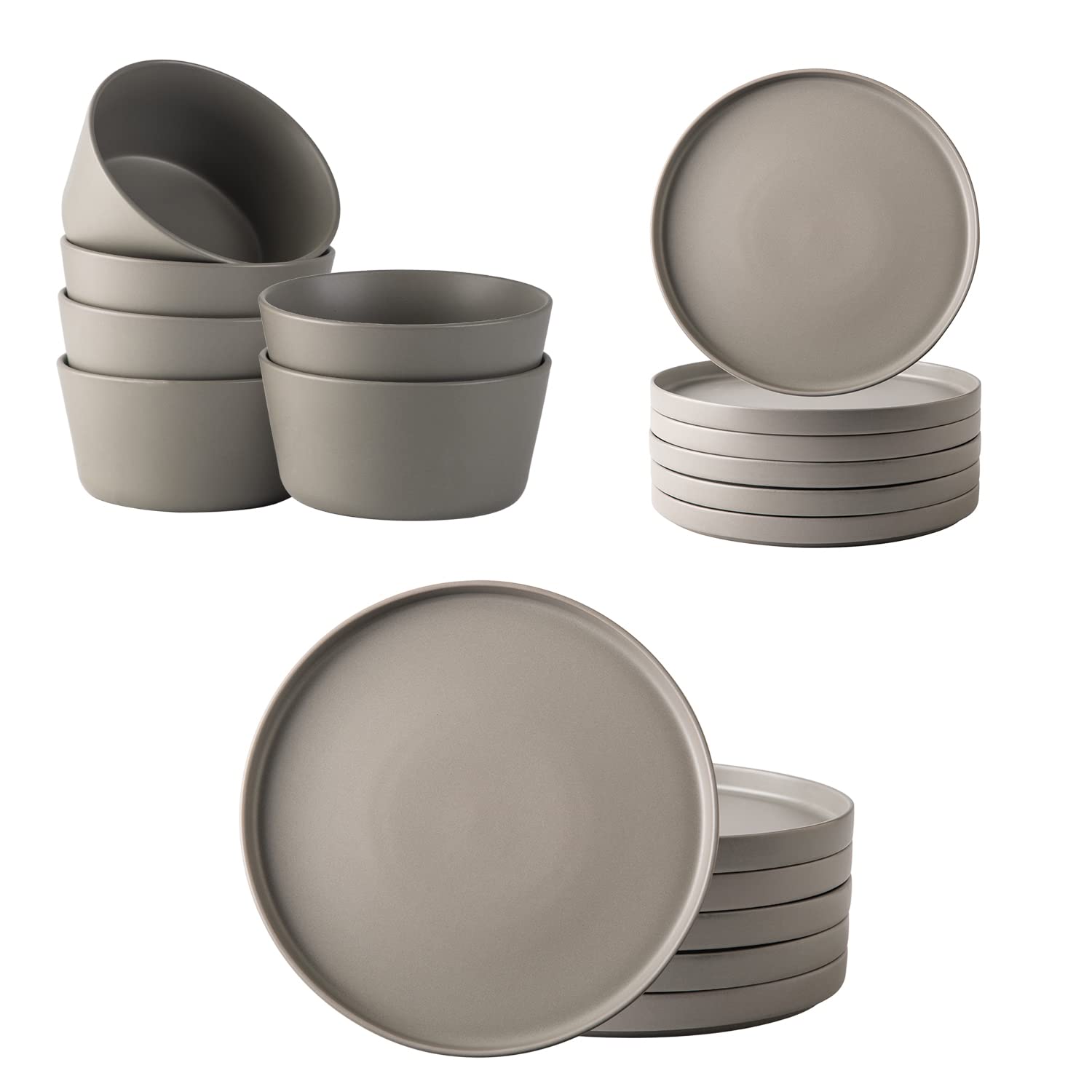 AmorArc 18-Piece Ceramic Dinnerware Set - Stoneware Plates & Bowls, Chip & Crack Resistant, Dishwasher & Microwave Safe, Matte Grey - Perfect for Everyday Dining, Dinner Parties & Restaurant Use