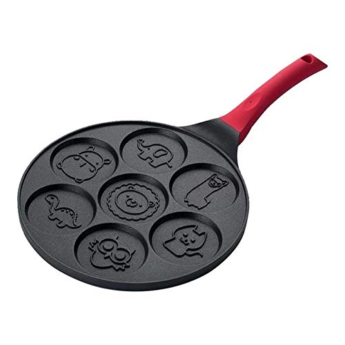 7-Hole Animal & Smiley Face Non-Stick Frying Pan - Die-Cast Aluminum Alloy with Silicone Handle - Perfect for Breakfast Eggs, Pancakes & Home Cooking