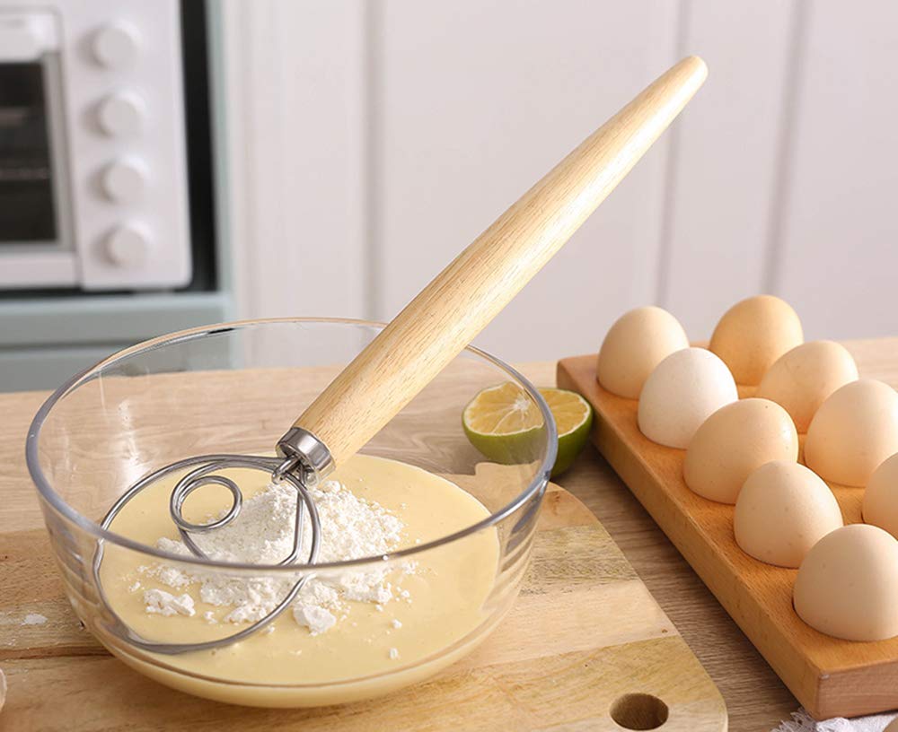 Stainless Steel Danish Dough Whisk - Professional Bread Mixer for Pastry, Pizza & Baking | Dutch Style Hand Dough Blender | Ideal for Homemade Bread, Cookies & Cake Mixing