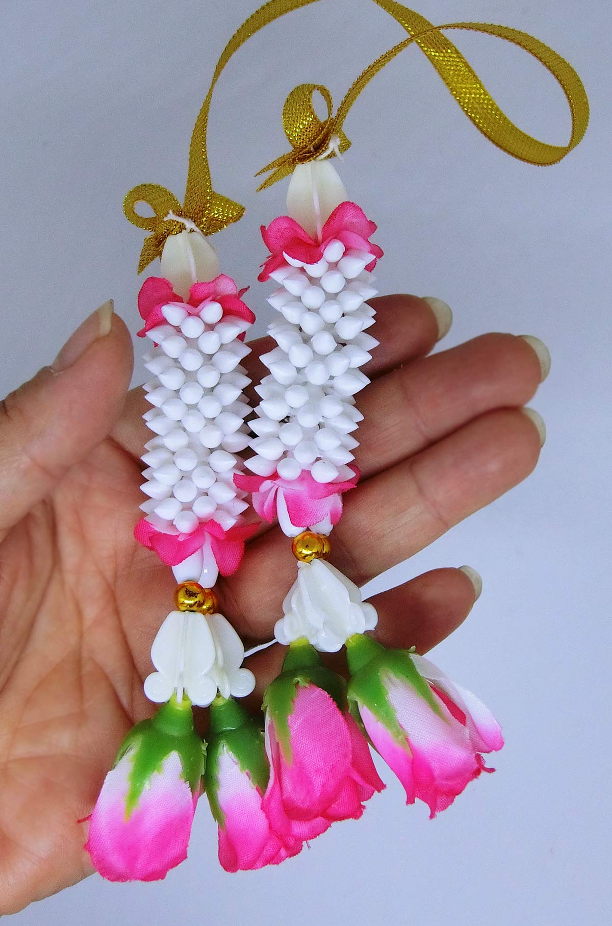 Handmade Thai Rose Jasmine Garland Fabric Flowers - Pink Plastic Floral Souvenir for Weddings, Home Decor & Cultural Celebrations