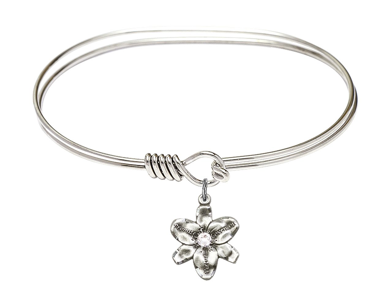 7 Inch Oval Eye Hook Bangle Bracelet with Chastity Medal Charm & April Birthstone Crystal - Elegant Jewelry for Women, Perfect for Daily Wear, Special Occasions and Gift Giving