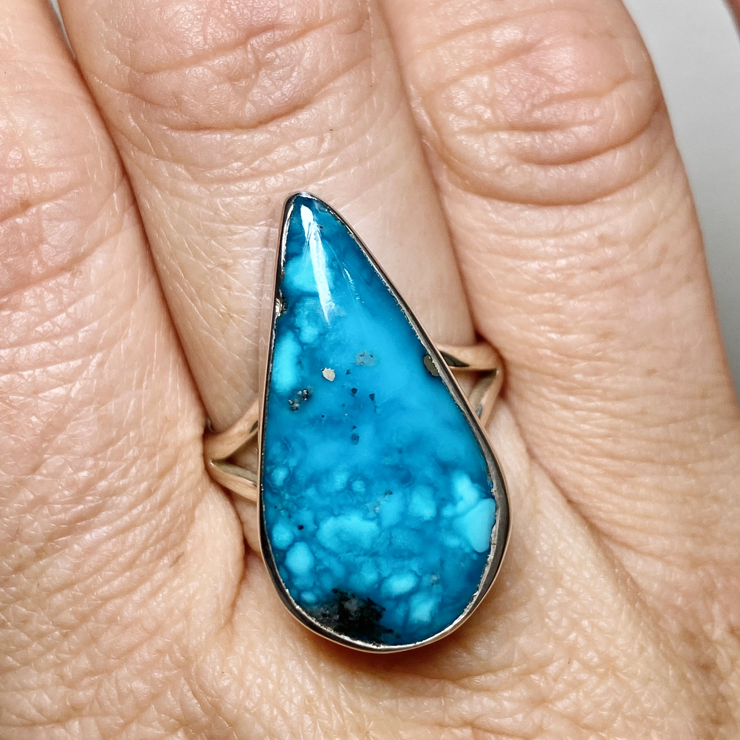 Iranian Turquoise Teardrop Ring - Size 9 - KRGJ2542 - Elegant Handmade Jewelry for Women, Perfect for Weddings, Parties & Special Occasions