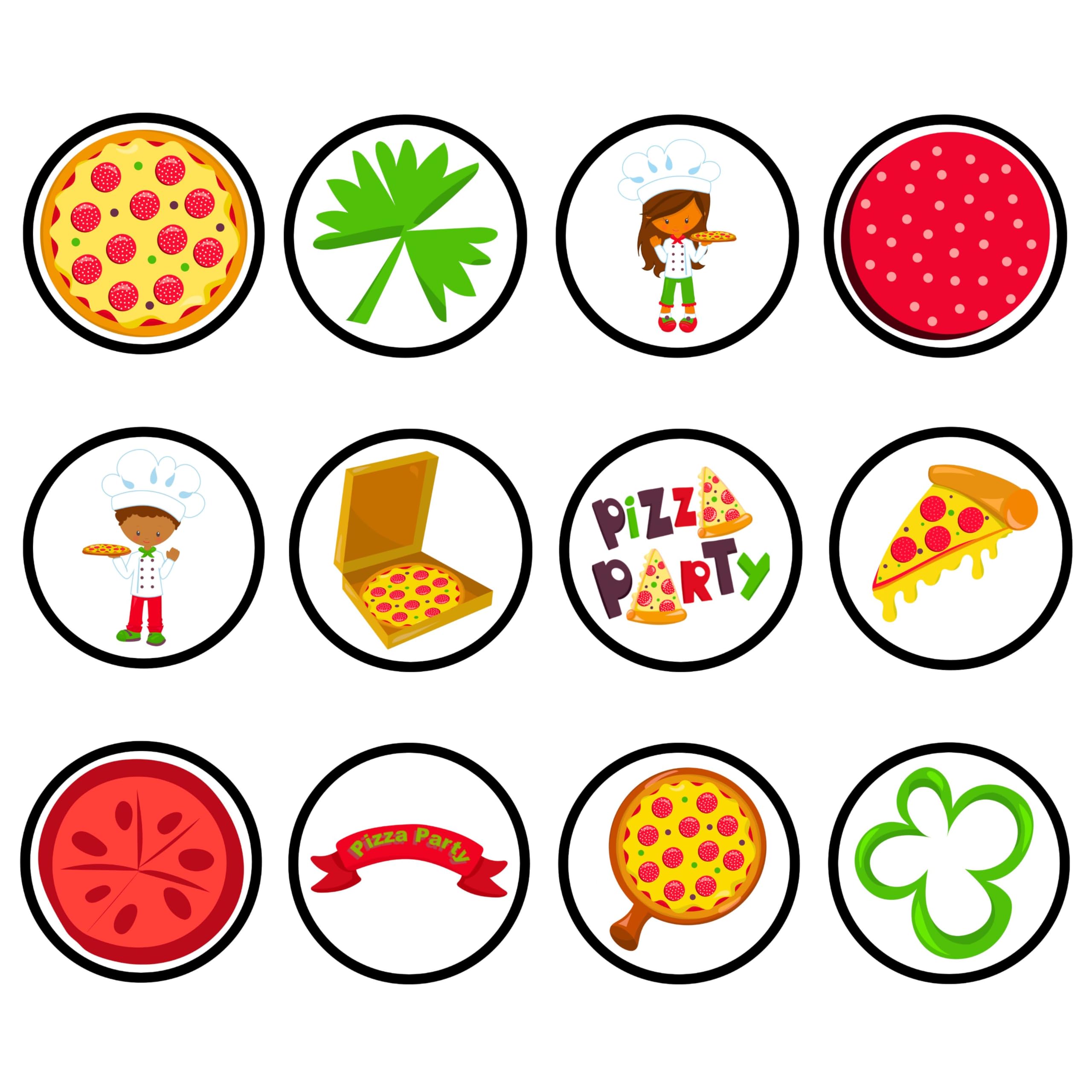 24 Edible Pizza Party Cupcake Toppers - Stand-Up Wafer Discs for Cake Decorations | Perfect for Birthday Parties, Baby Showers & Themed Celebrations