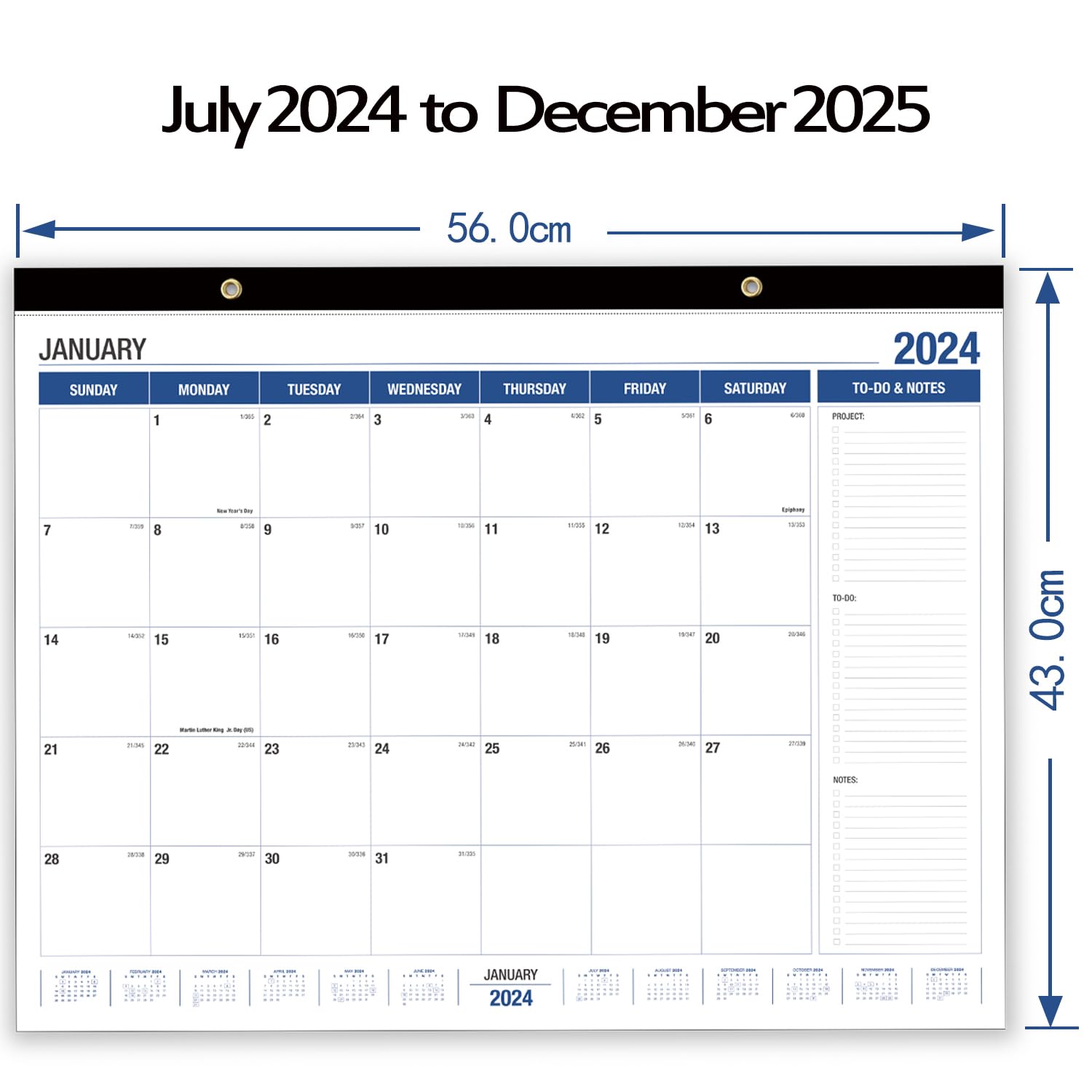 2024-2025 Large Wall & Desk Calendar - 21.96 x 16.96 Inches - July 2024 to December 2025 Monthly Planner - White & Blue Design - Perfect for Home, Office & School Organization & Planning