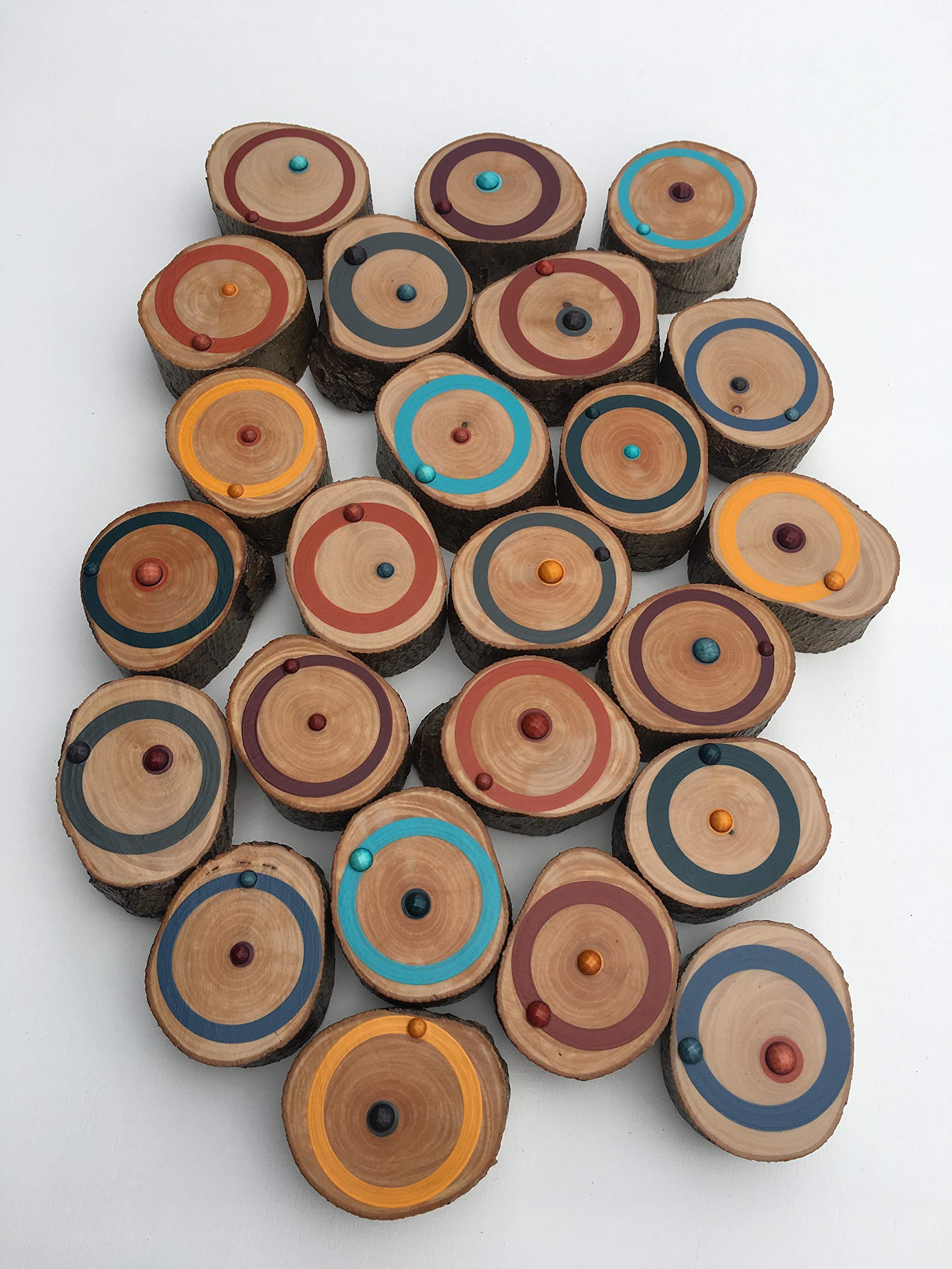 Hand-Painted Wood Slice Art with Crystal Accents - Abstract Tree Ring Wall Decor for Living Room, Bedroom & Office