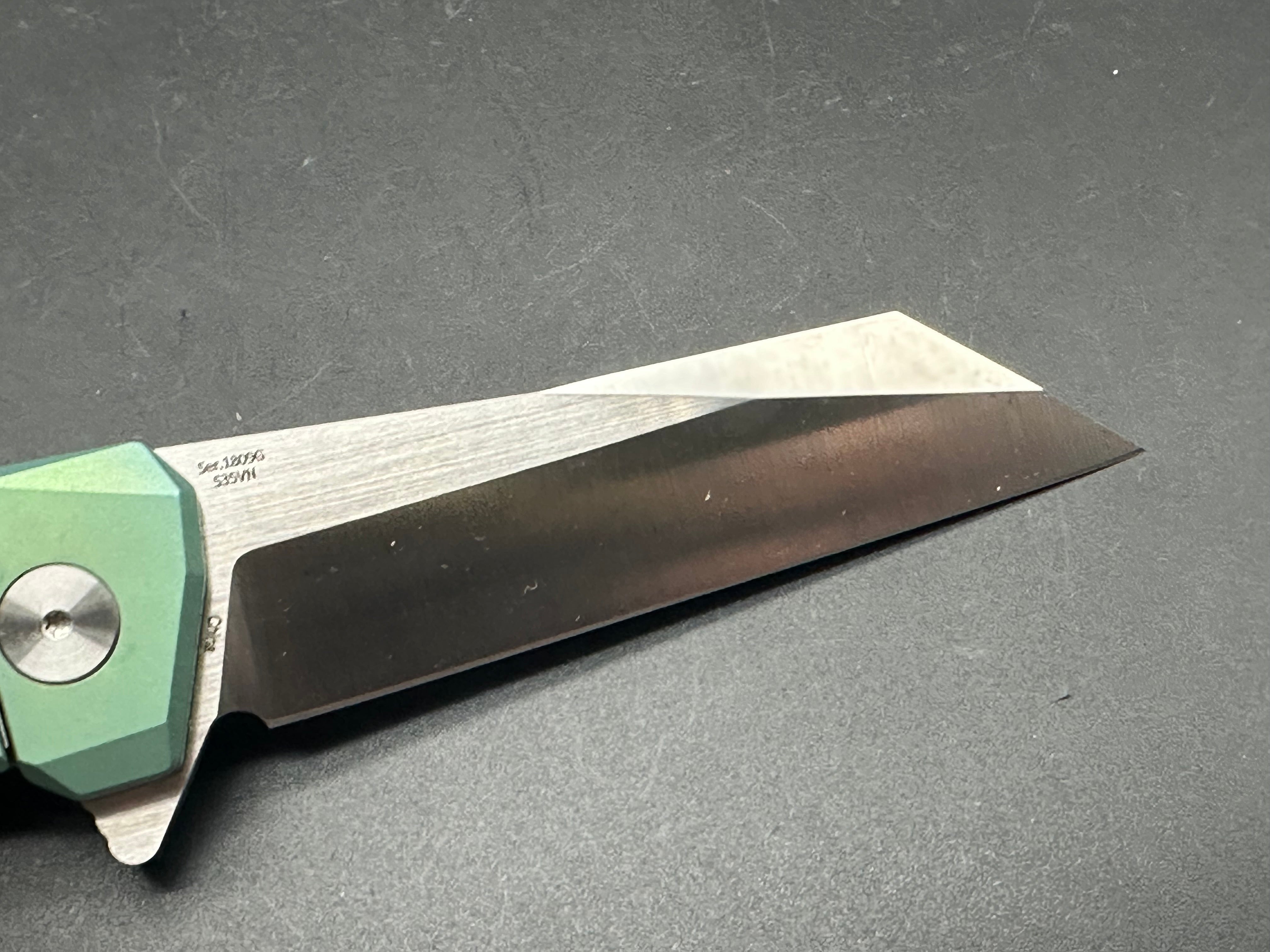 Artisan Cutlery Megahawk S35VN Wharncliffe Folding Knife - Premium Green Titanium Handles with Carbon Fiber Inlays - EDC, Outdoor, Camping & Survival Tool