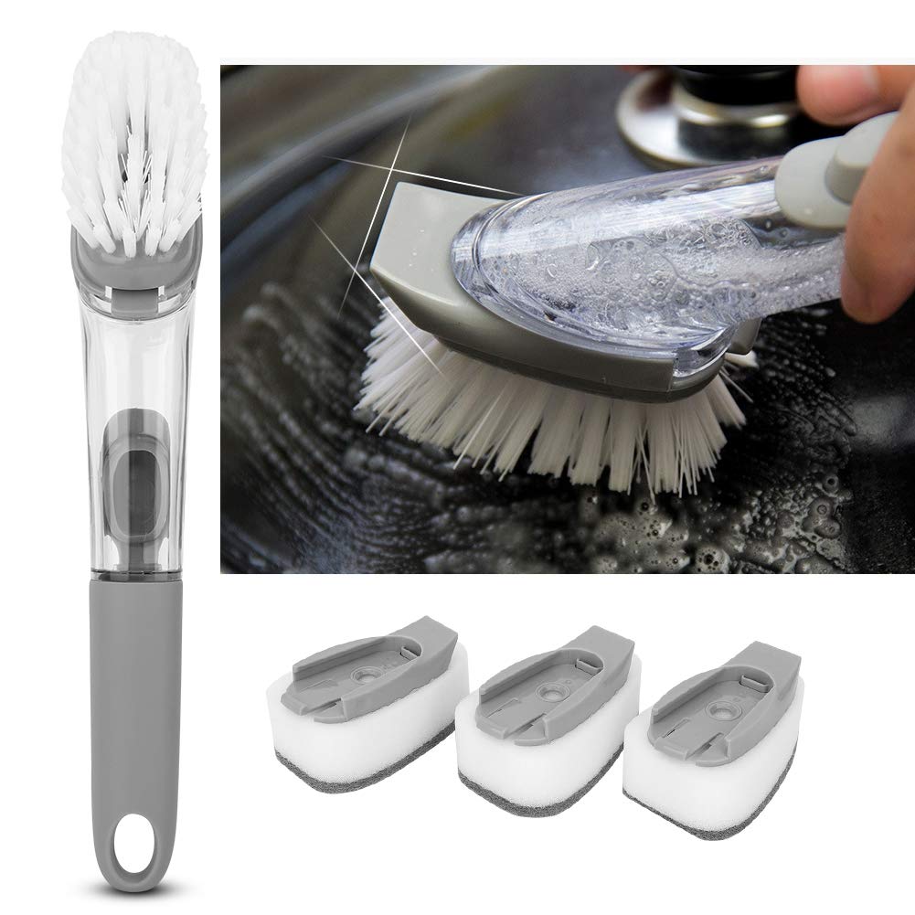 Eco-Friendly Dish Brush with Built-in Soap Dispenser | Stainless Steel Handle & Replaceable PP Head | Kitchen Scrubber for Pots, Pans & Dishes | Perfect for Daily Dishwashing & Tough Grease Cleaning